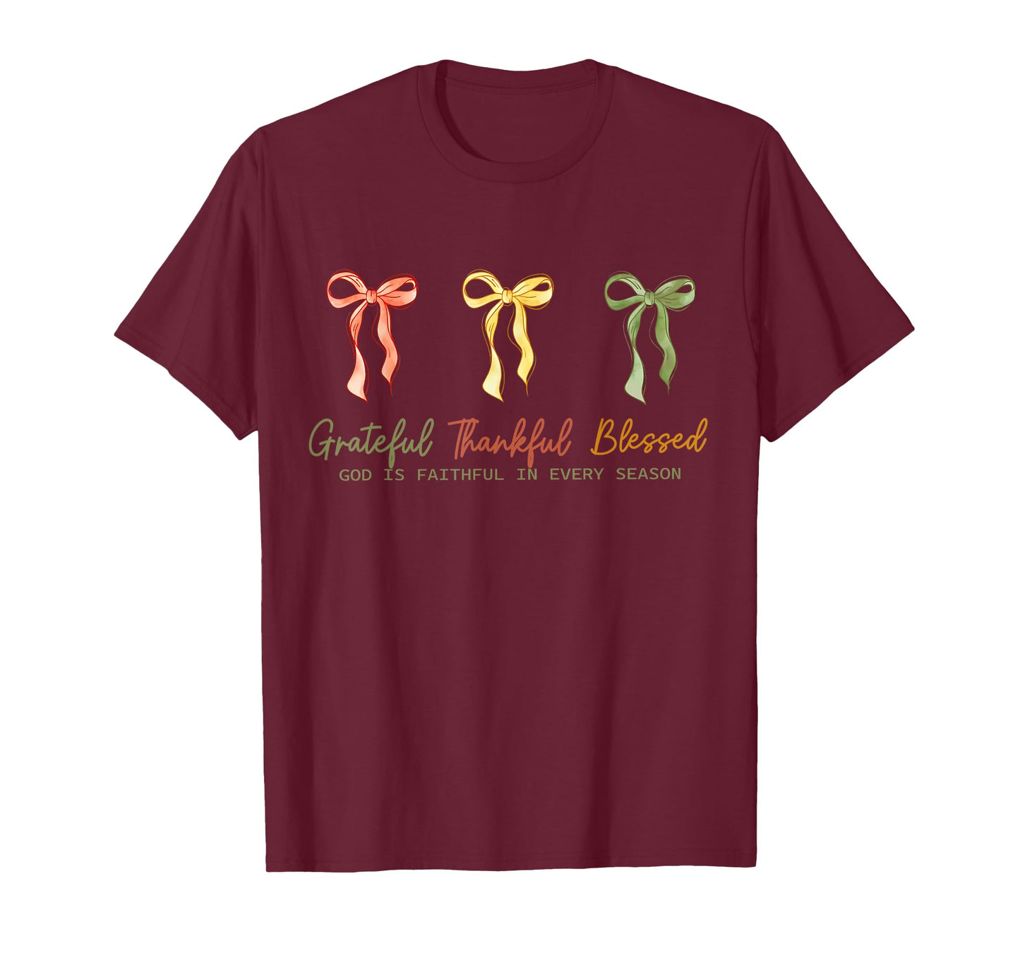 Grateful Thankful Blessed Fall Christian Faith Coquette Bow T-Shirt