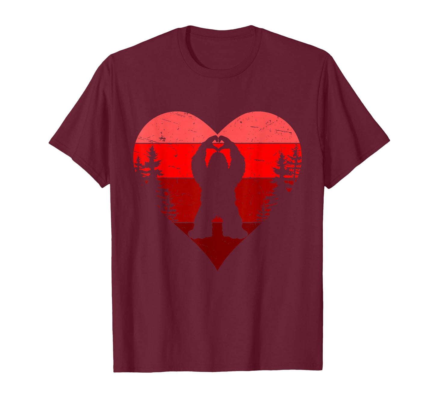 Retro Funny Bigfoot Sasquatch Heart Love Valentine Boy Men T-Shirt