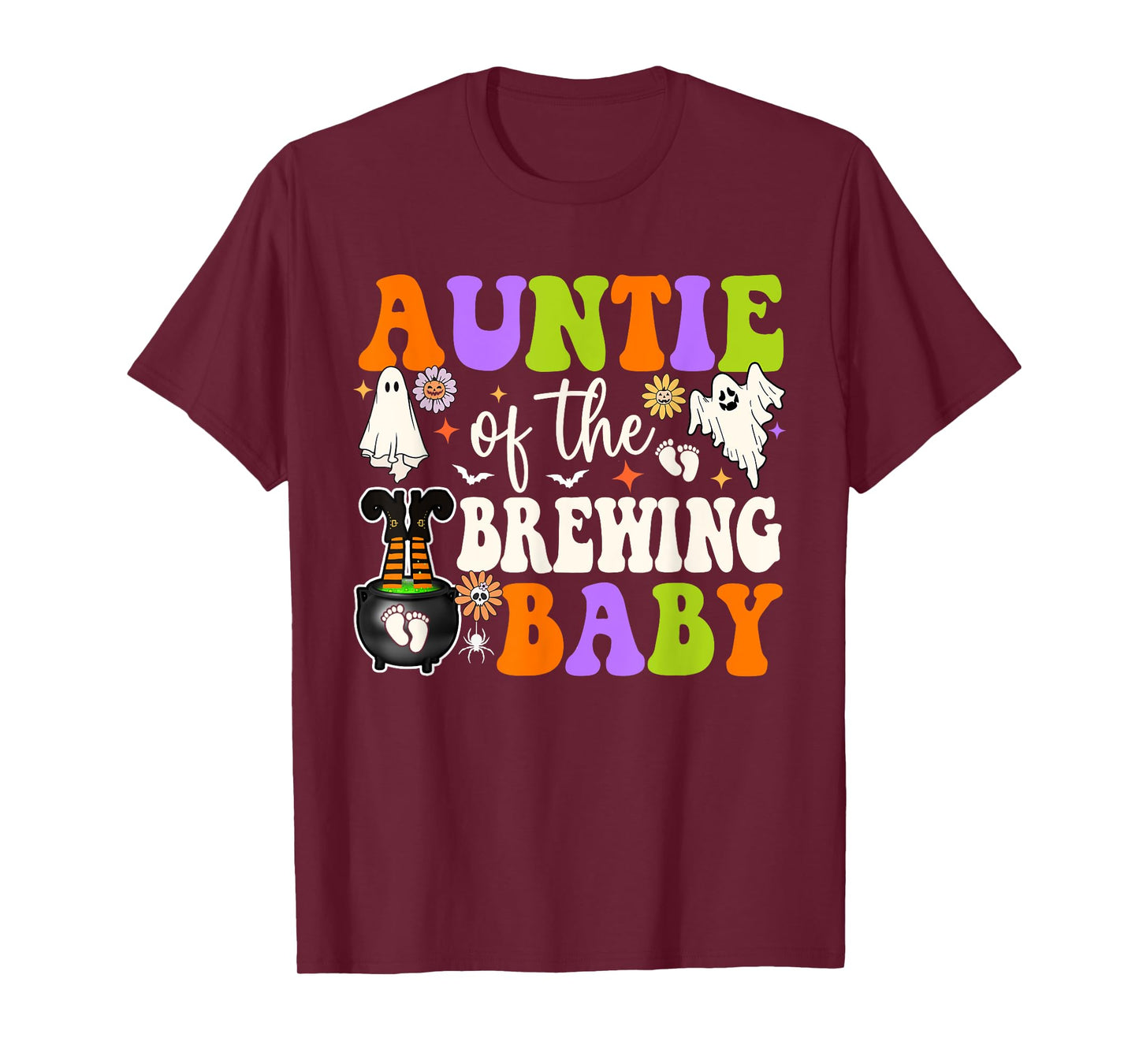 Auntie of Brewing Baby Halloween Theme Baby Shower Spooky T-Shirt