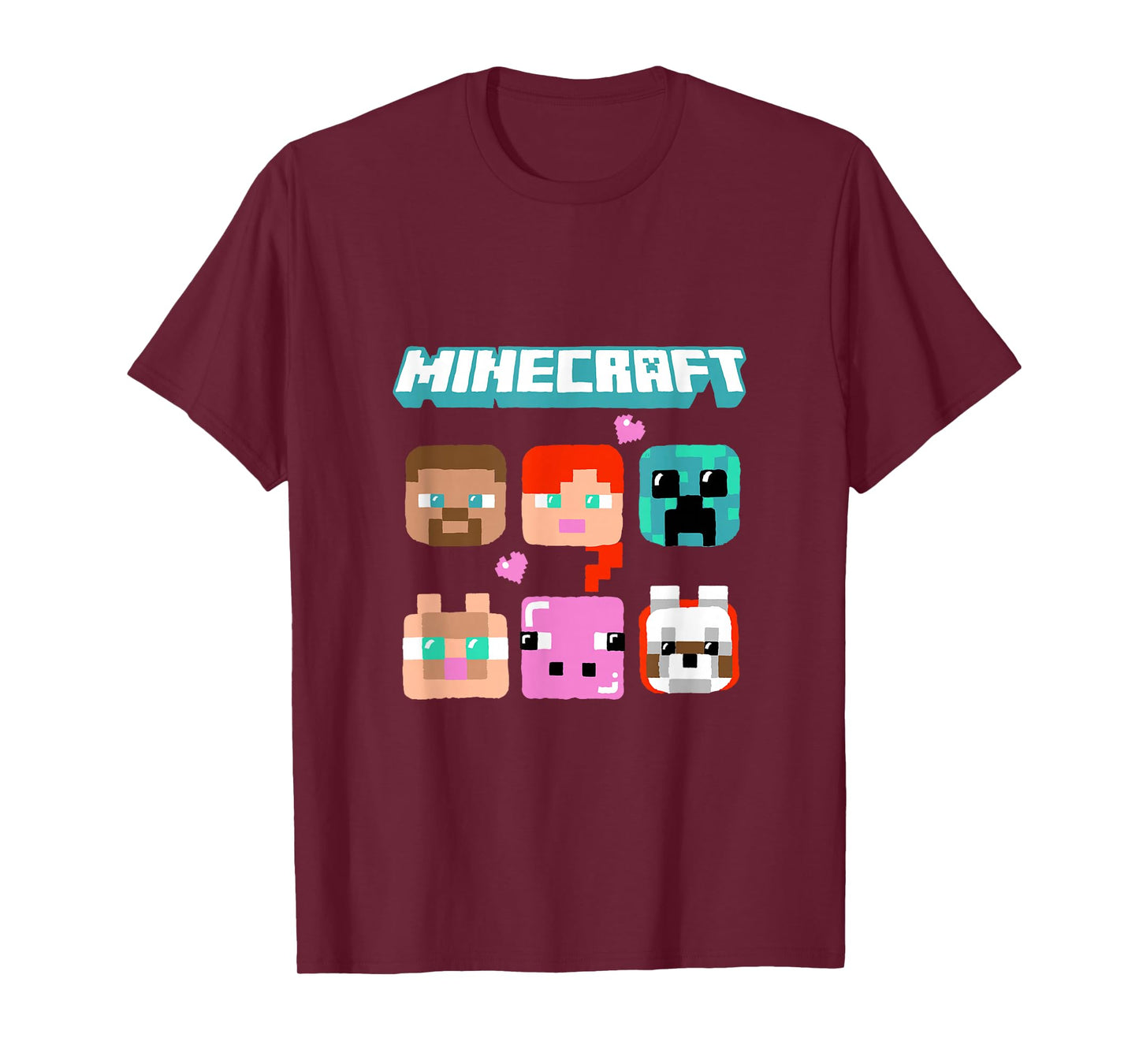 Minecraft Characters Faces With Hearts And Logo T-Shirt