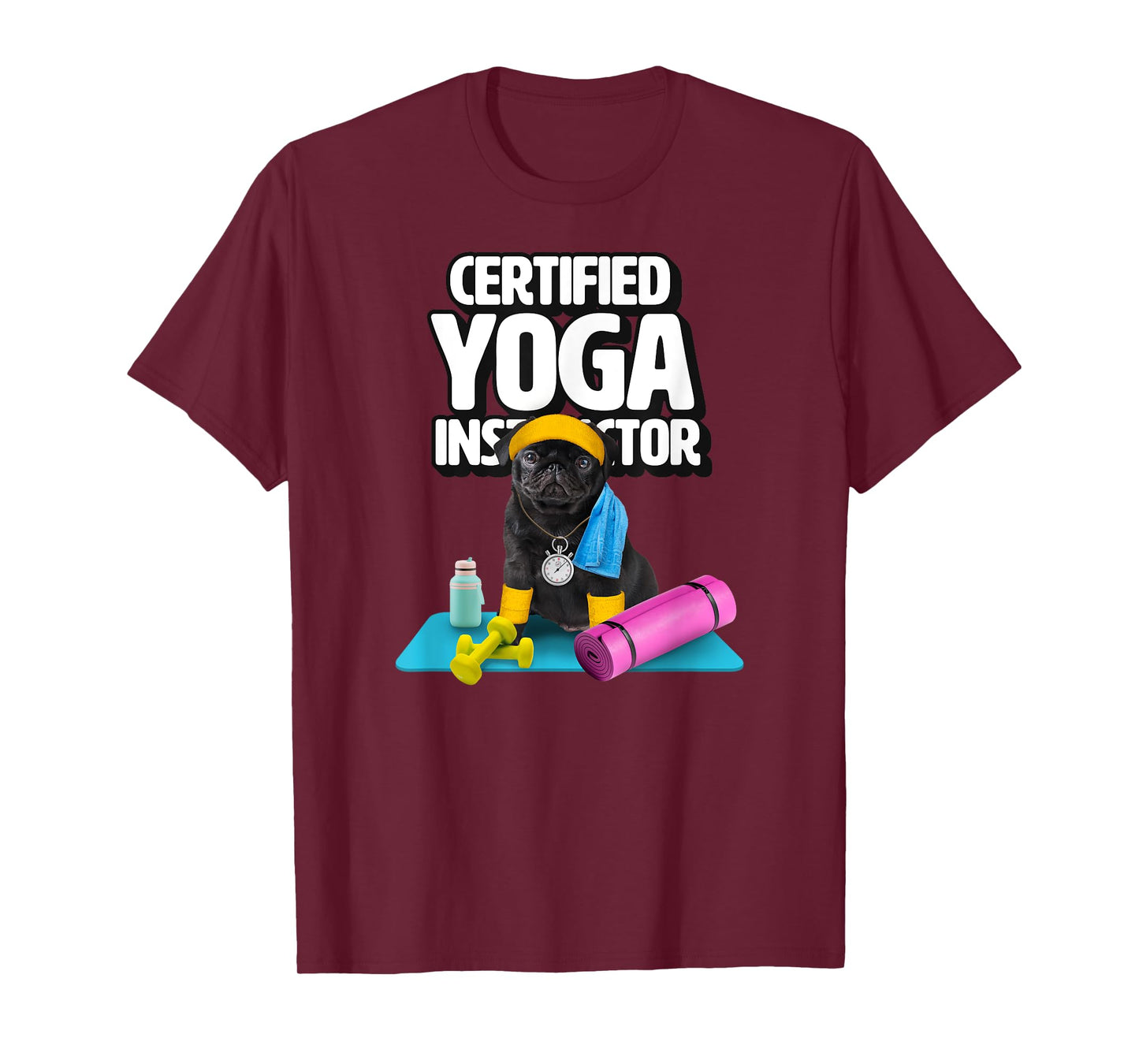 Cute black pug yoga teacher makes yoga for dogs T-Shirt