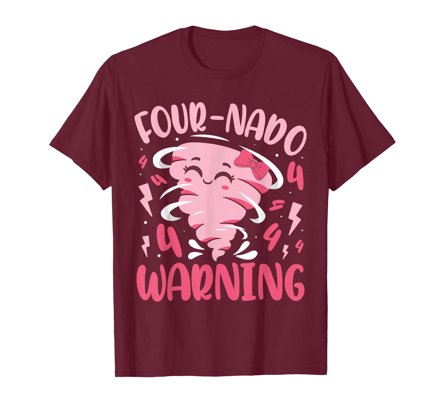 Kids Four-nado Warning 4th Birthday Pink Tornado Birthday T-Shirt