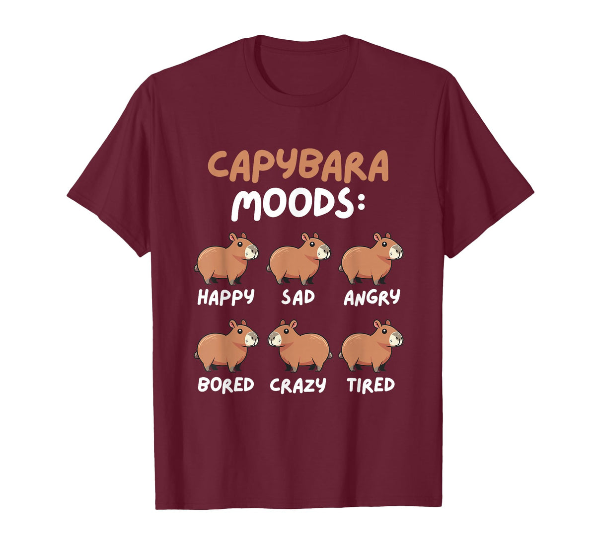 Funny Cute Capybara Moods Children Men Women T-Shirt