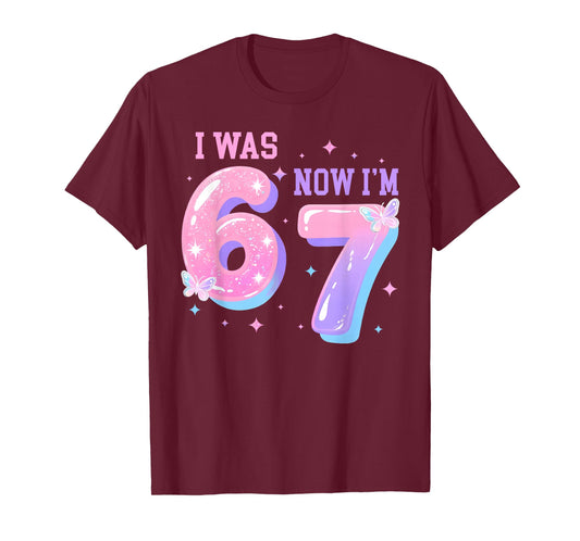 7 Year Old Birthday I was 6 Now I'm 7 67 Groovy 7th Birthday T-Shirt