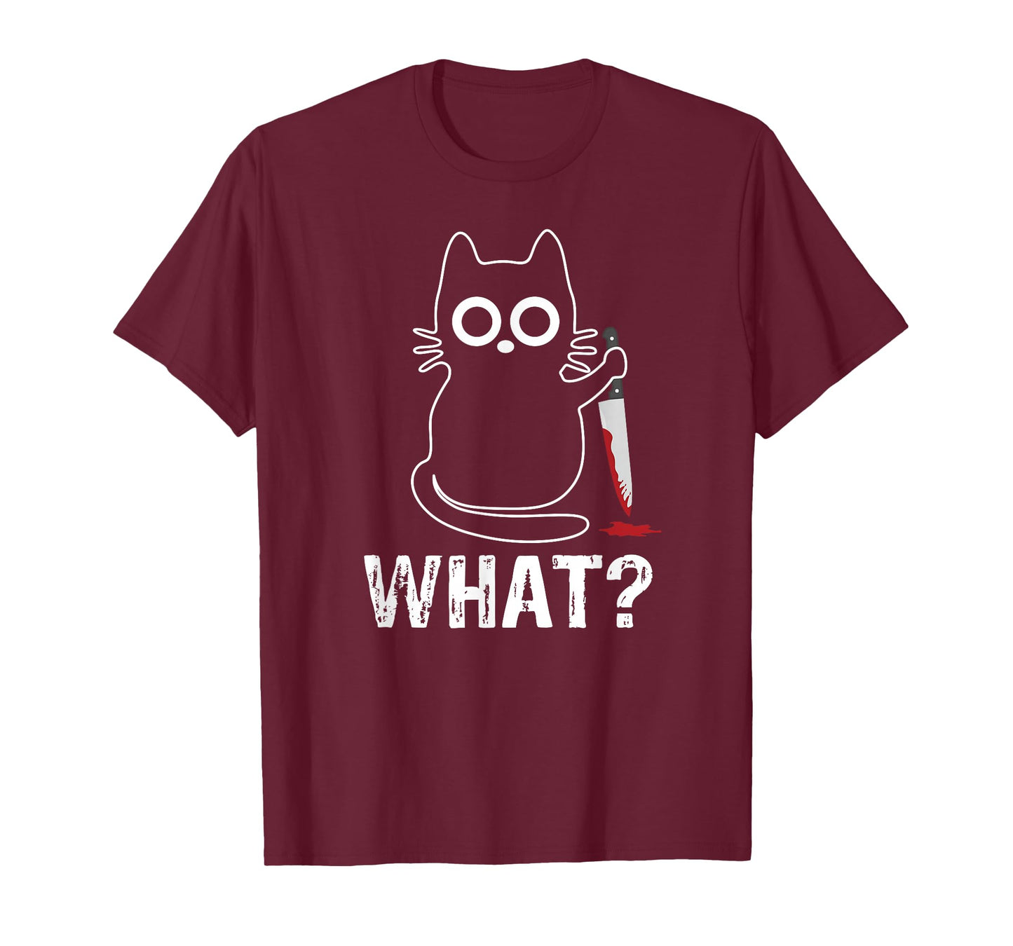 Tech-Tees Cats What? - Funny Cat With Knife Graphic Design T-Shirt, Small, Black