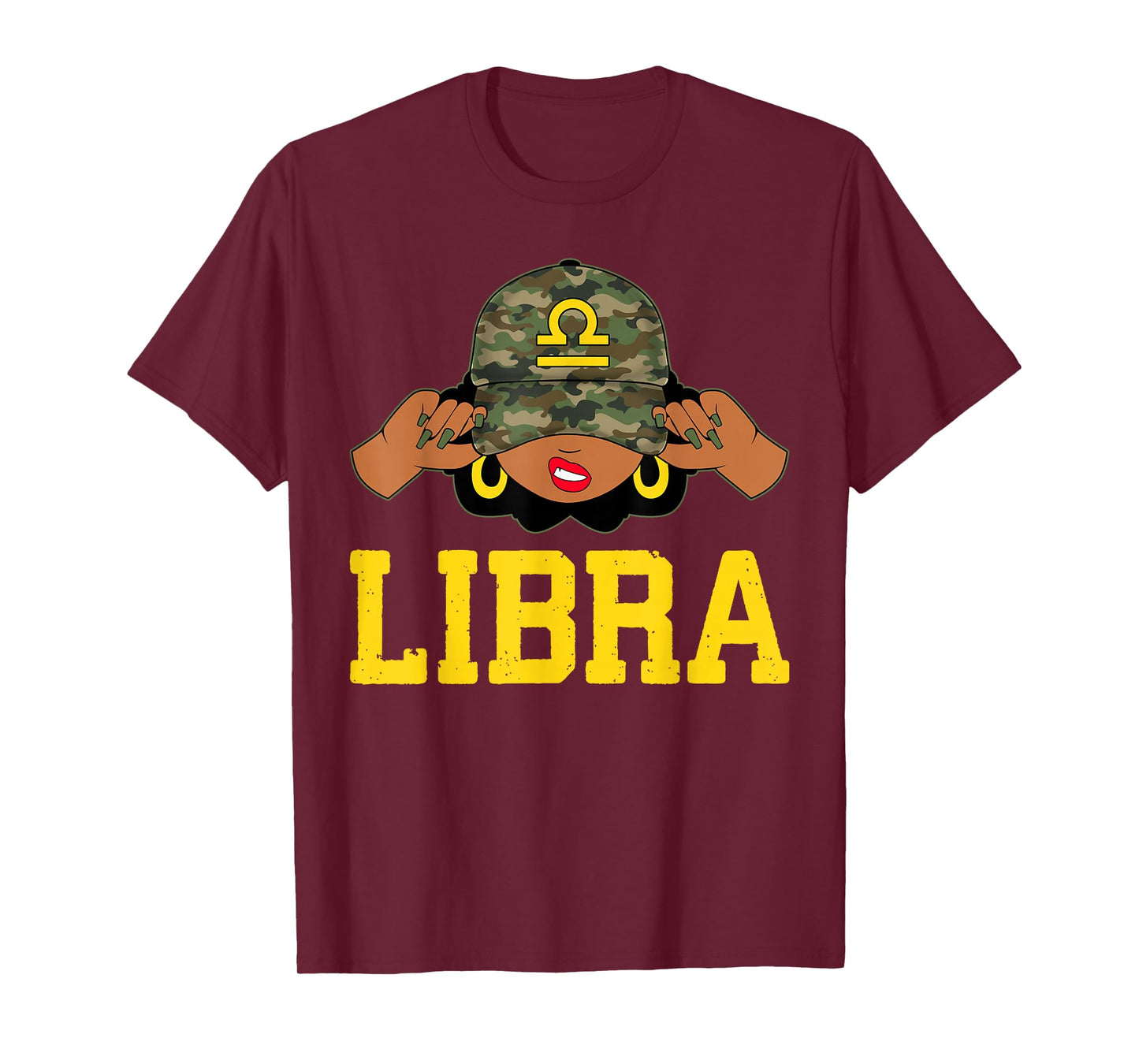 Libra Queen Sassy Black Woman Camouflage Cap Zodiac T-Shirt