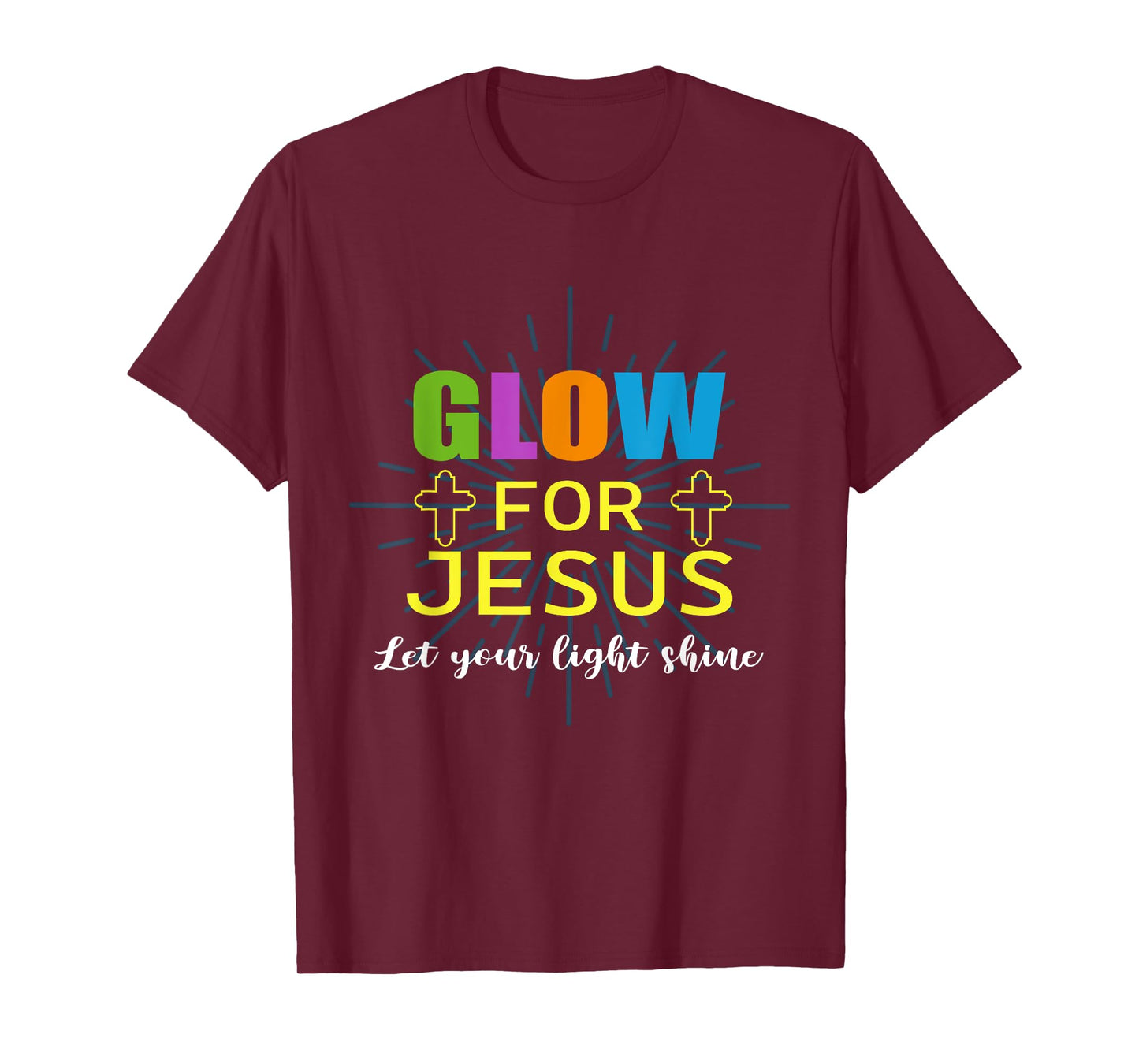 Glow-For Jesus Let Your Light Faith, Cross Christian, T-Shirt