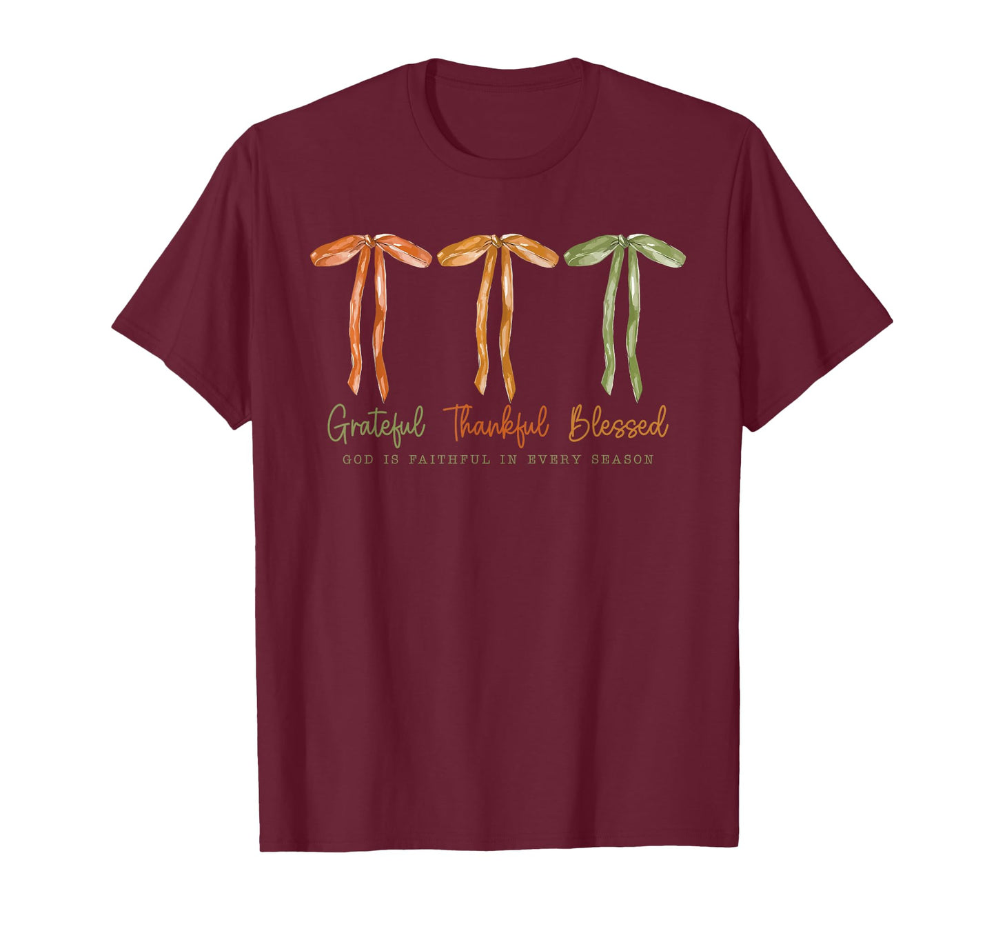 Grateful Thankful Blessed Coquette Bow Christian Religious T-Shirt