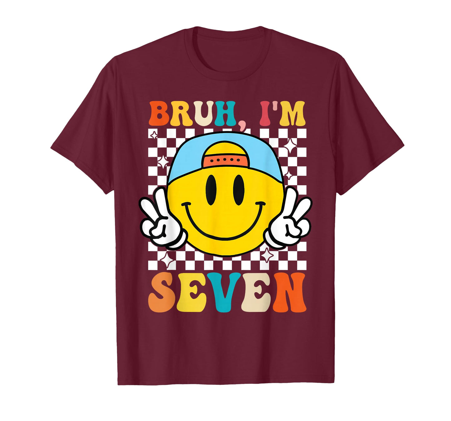 Bruh I'm Seven 7 7th Birthday Groovy Boys Girls 7 Years Old T-Shirt