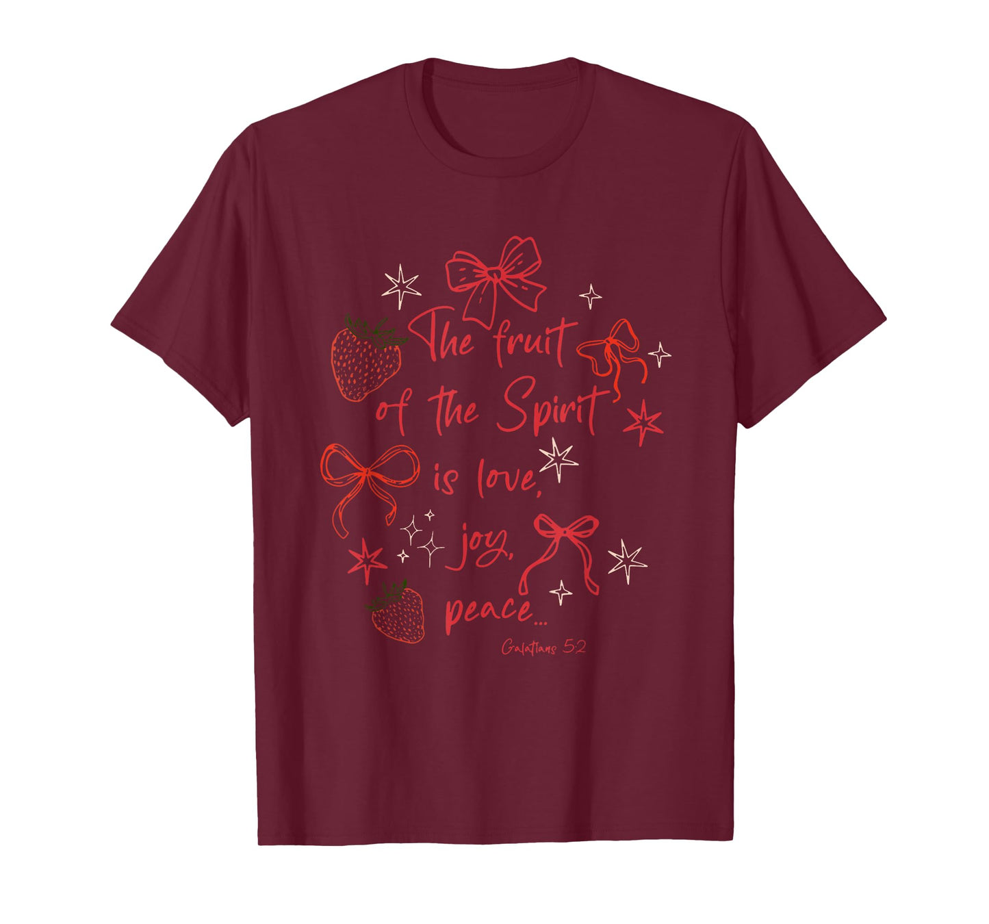 The Fruit of The Spirit is Love Joy Peace Strawberry Bow T-Shirt