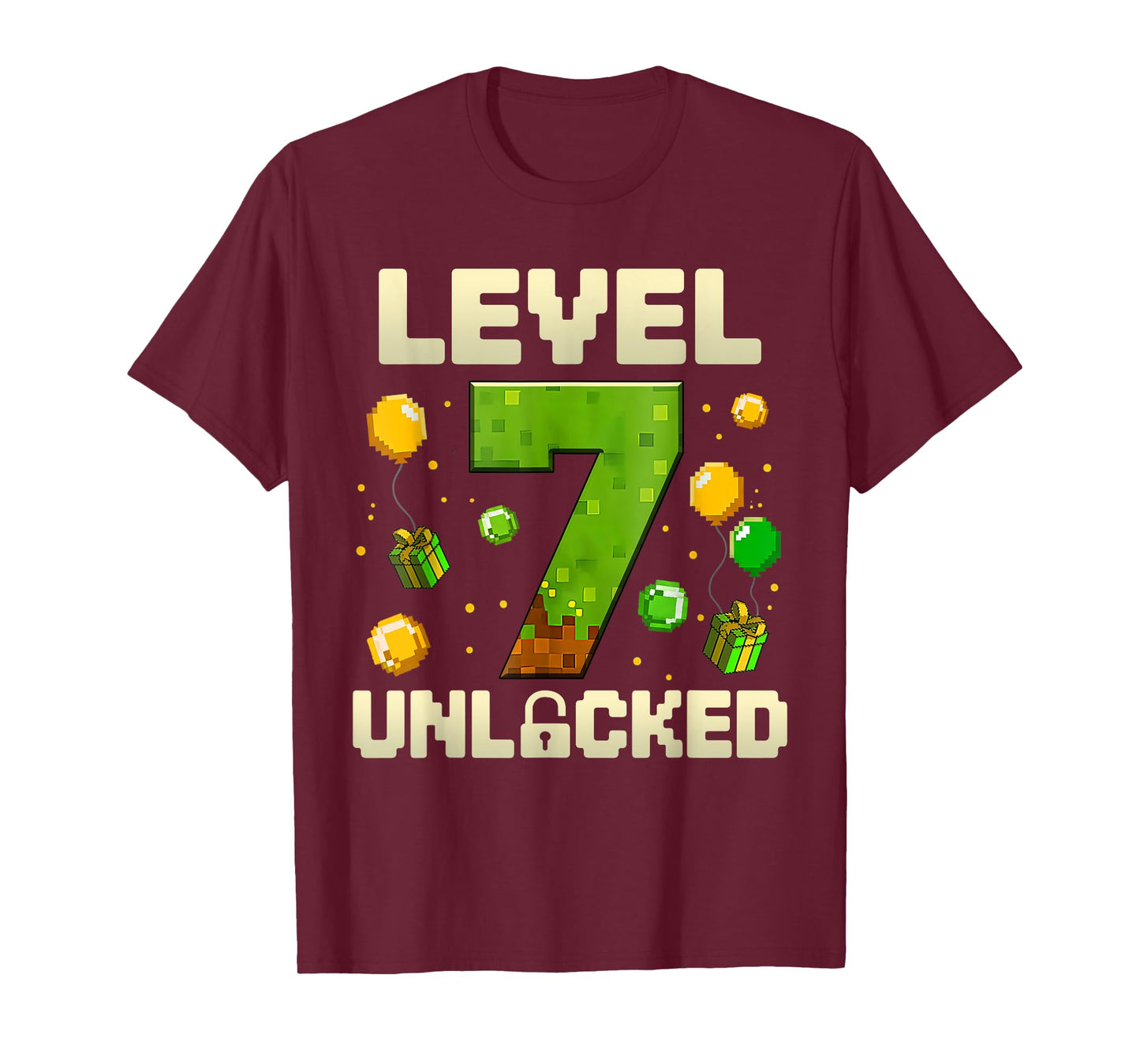 Birthday Boy Shirt Level 7 Unlocked 7th Birthday Game Pixel T-Shirt