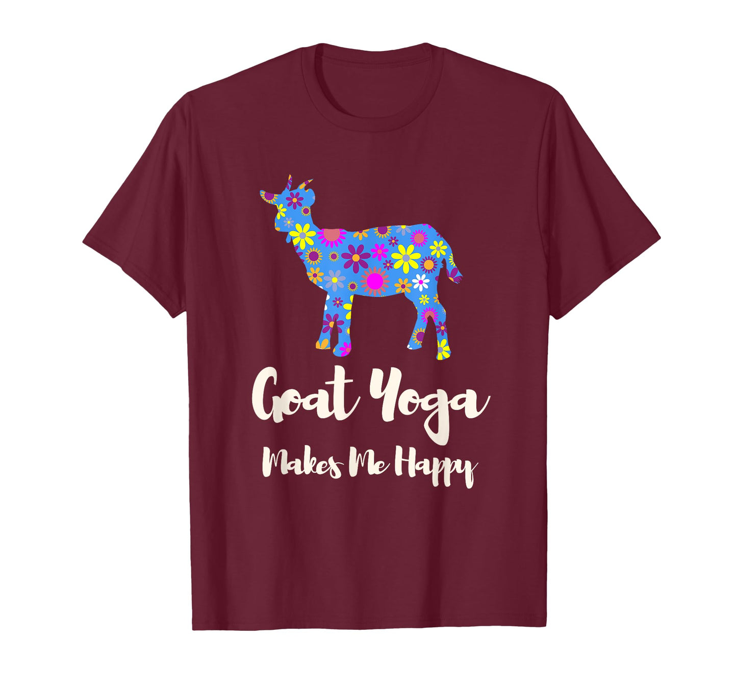 Cartba Goat Yoga Co. Cute Black Floral Goat Yoga T-Shirt - Women's Yoga T-Shirt - Small - Crew Neck - Short Sleeve