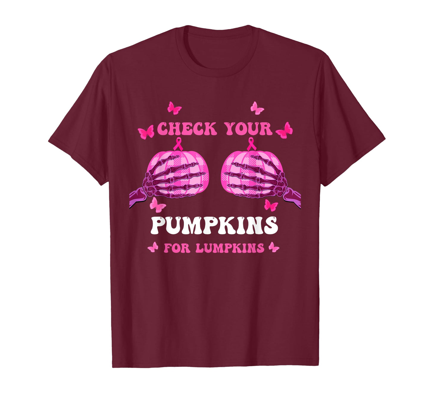 Check Your Pumpkins Breast Cancer Awareness Halloween Women T-Shirt