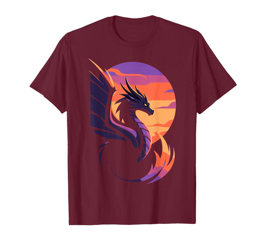 Stylized Sunset Dragon for Fantasy Fans and Dragon Lovers T-Shirt