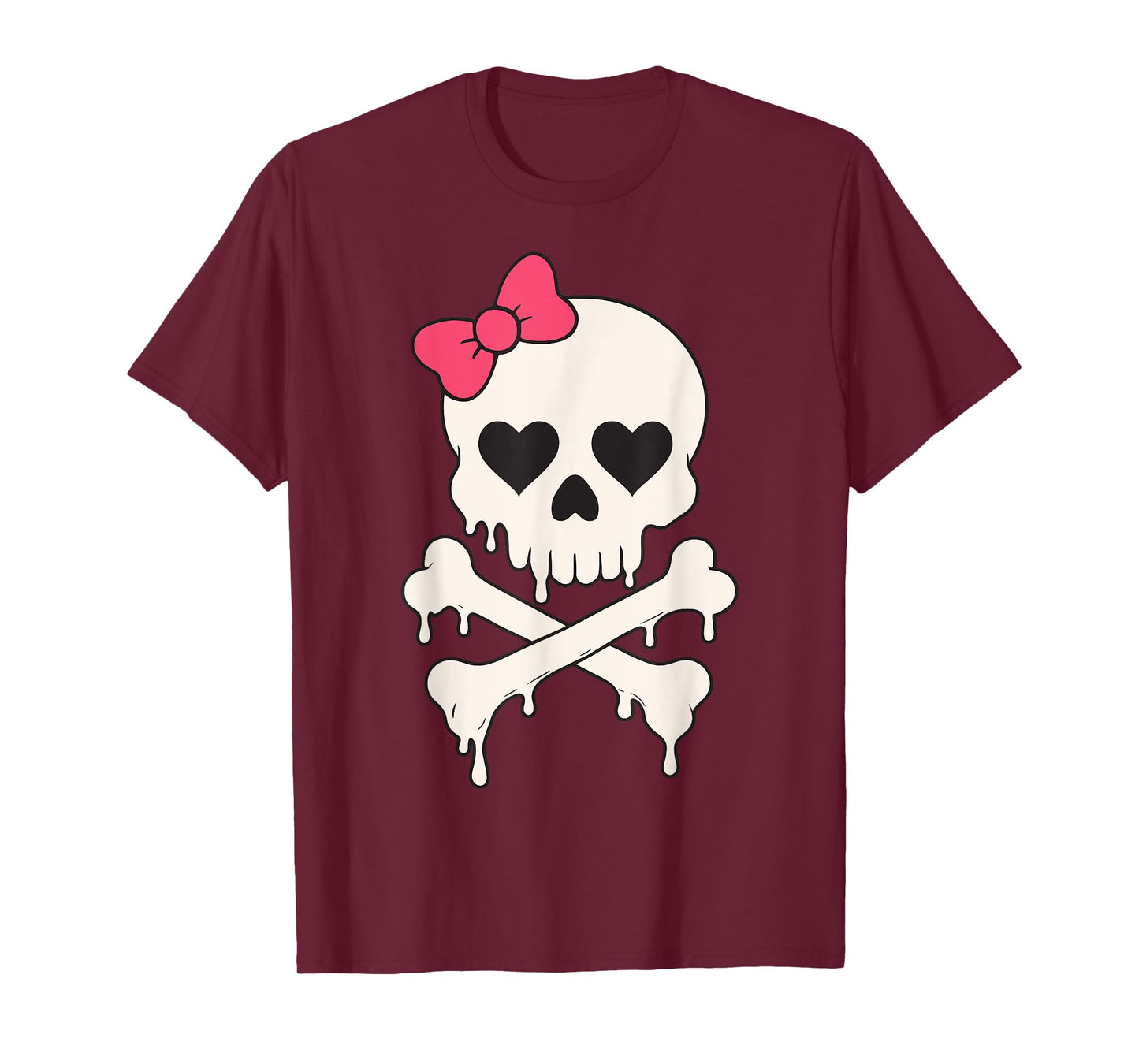 Cute Skull Pink Bow Dripping Crossbone Halloween Women Girls T-Shirt