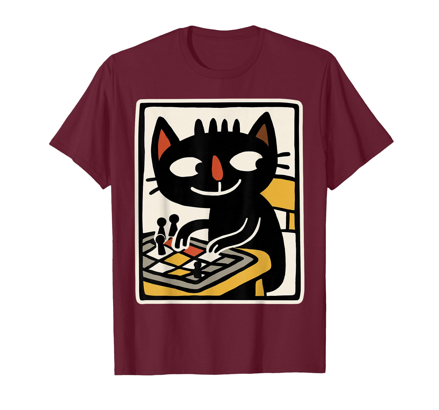 Retro Black Cat Playing Board Game Cute Gamer Art T-Shirt