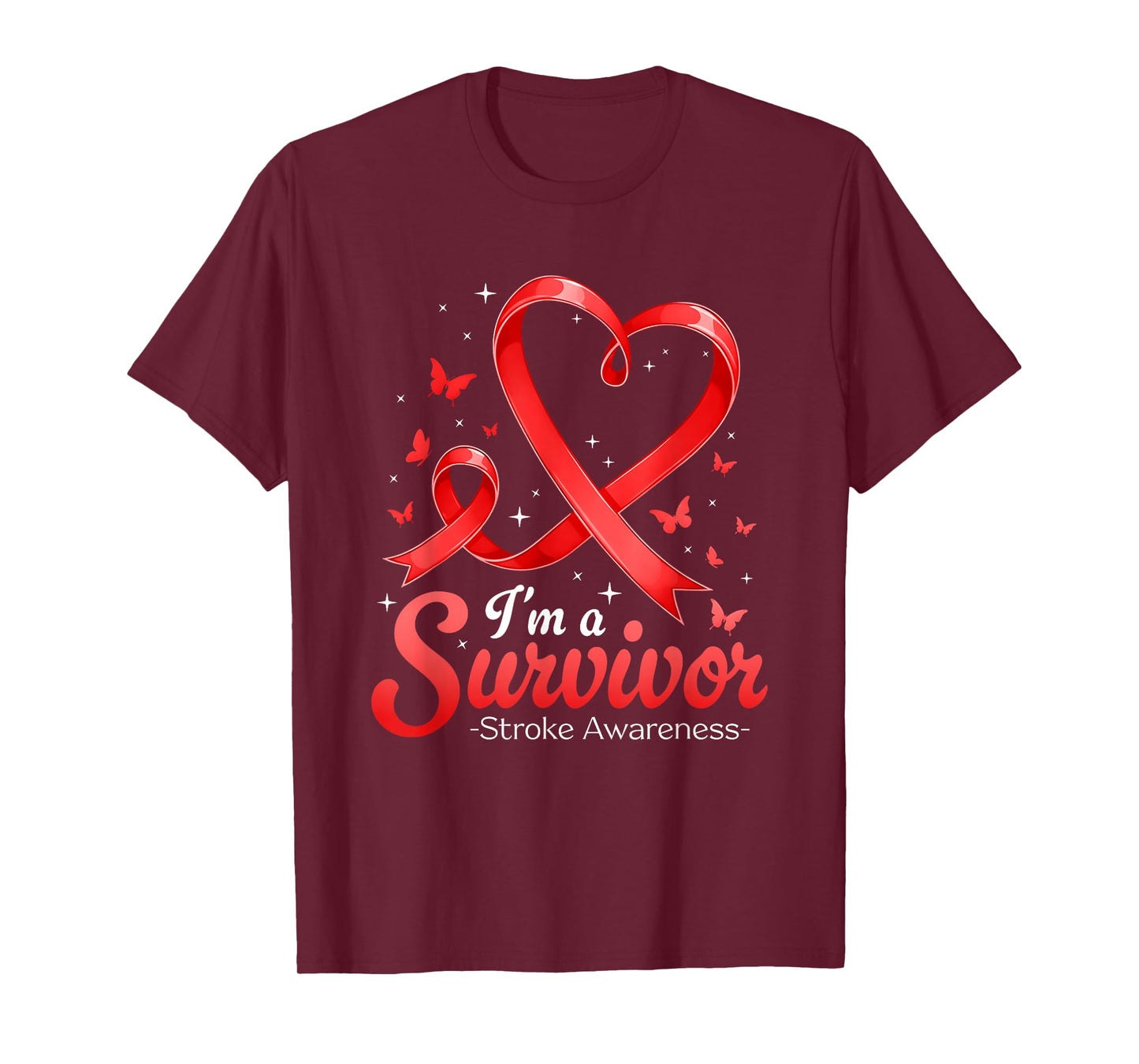 I'm A Survivor Stroke Awareness Red Butterfly Heart Stroke T-Shirt