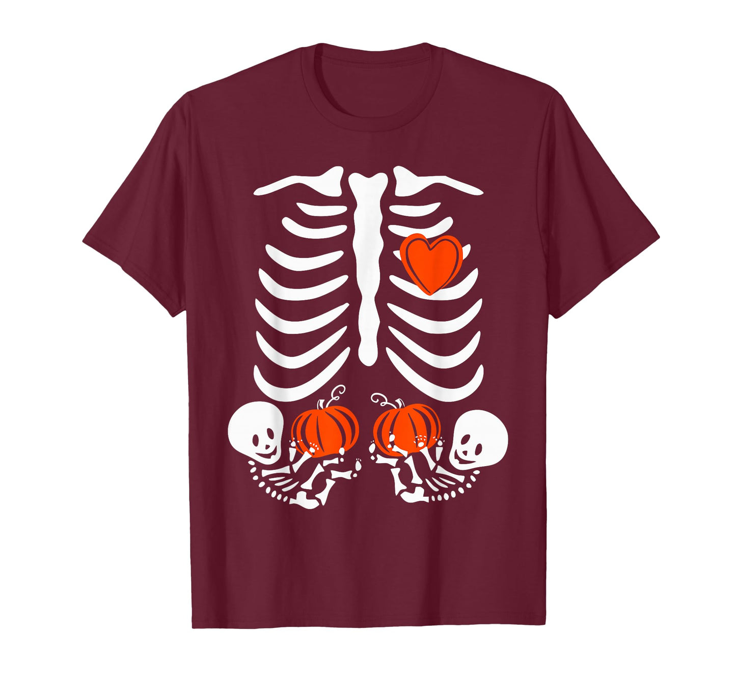 Womens Halloween Pregnancy Twins Costumes Pregnant Skeleton T-Shirt
