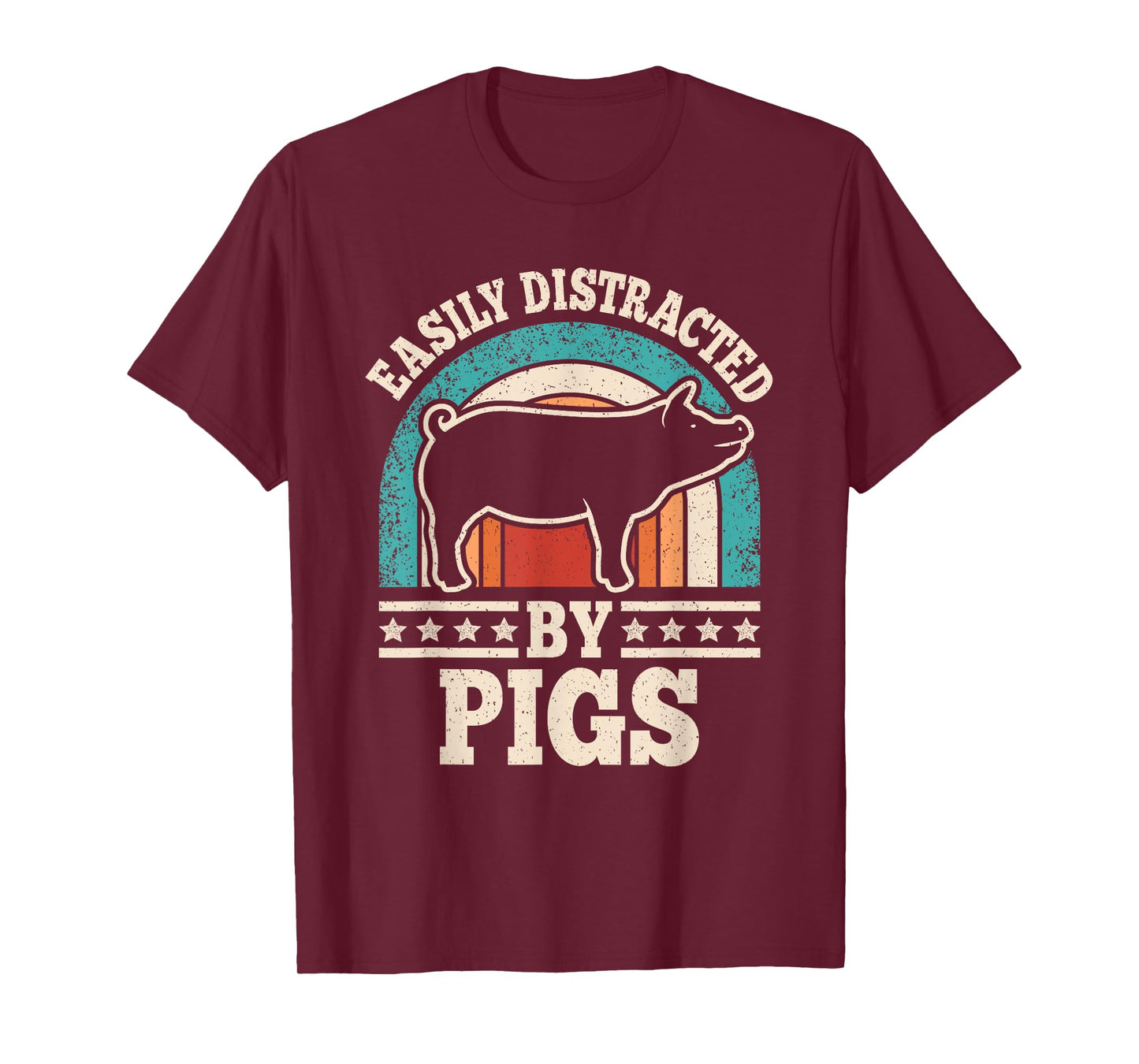 Easily Distracted By Pigs Farming Farmer Retro Men Women T-Shirt