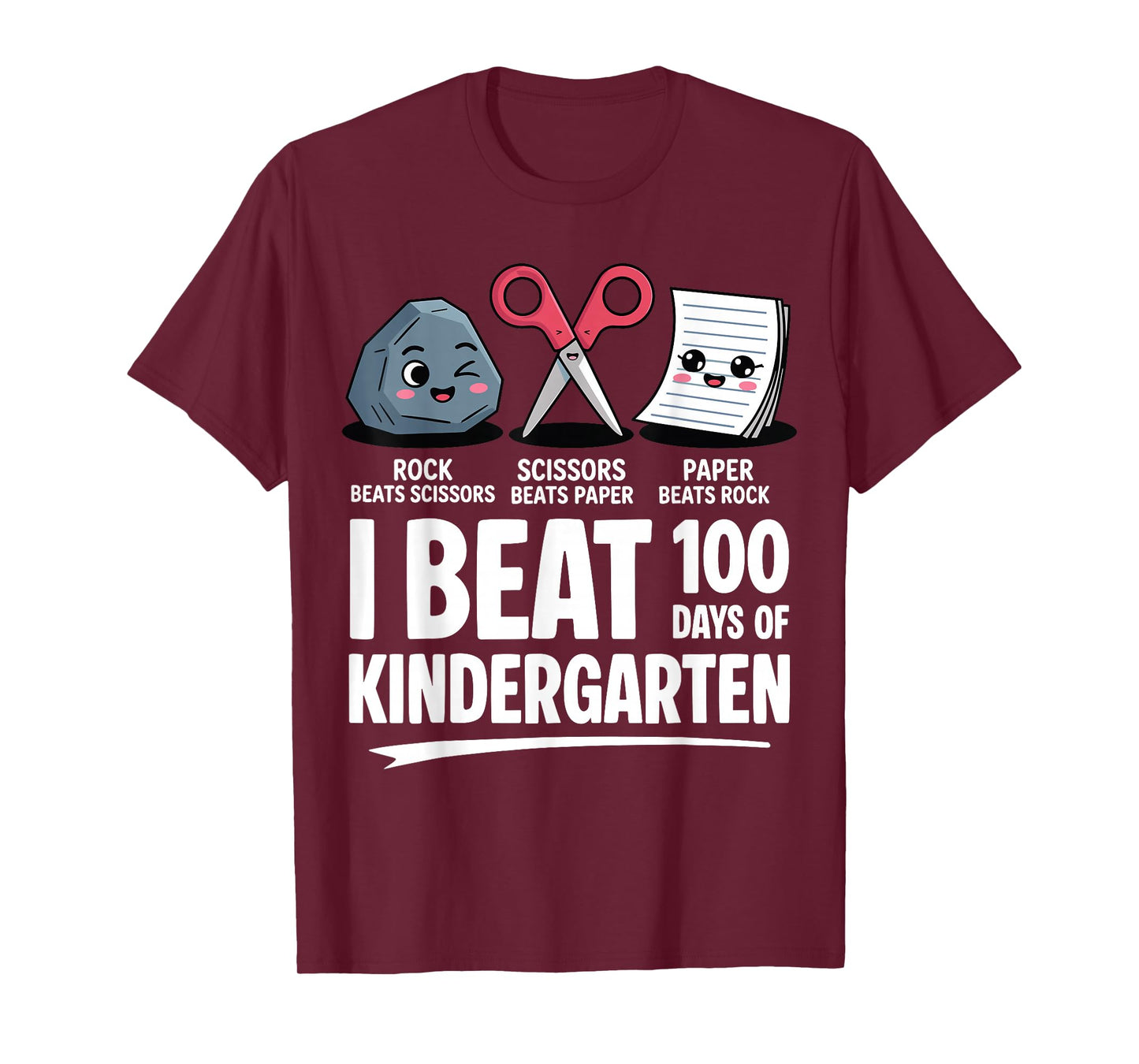I Beat 100 Days of Kindergarten Rock Paper Scissors Kids T-Shirt