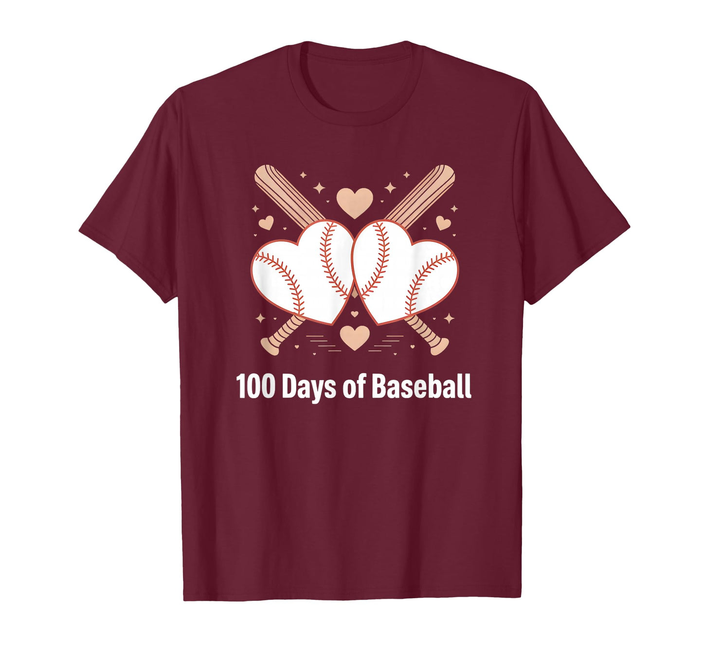 100 Days of School Baseball Love Valentine’s Day Men Women T-Shirt