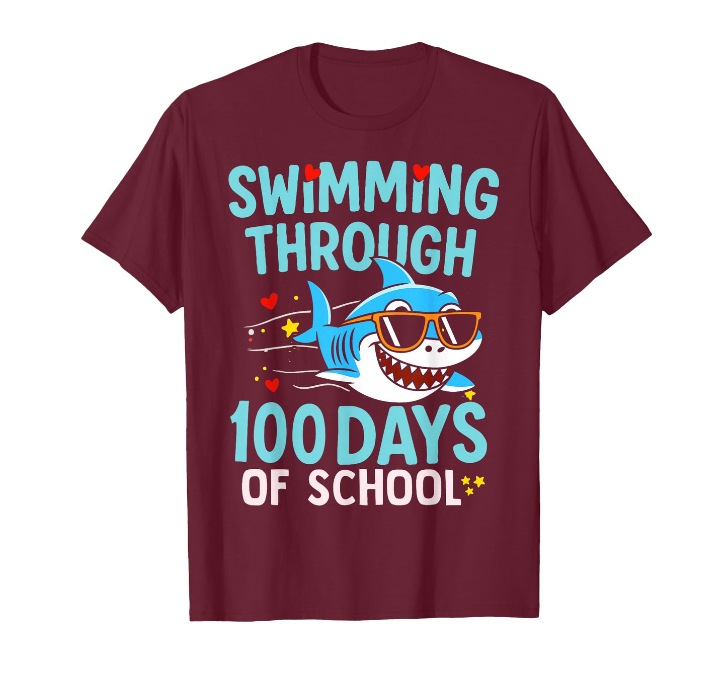 Sea Swimming Through 100 Days of School Cool Shark Boys Kids T-Shirt