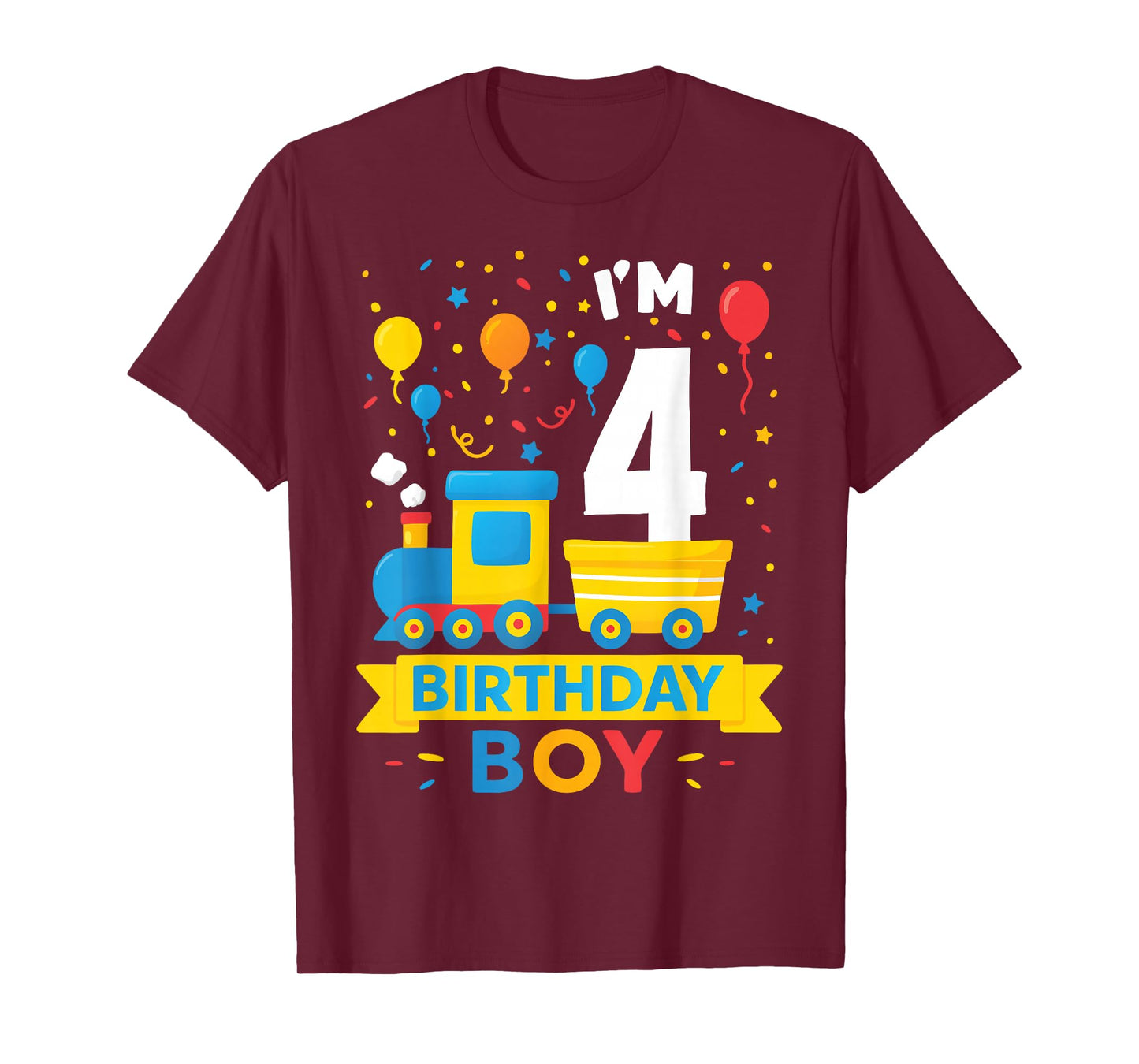 Four 4yr 4th Kids Boys Girls Train Birthday Boy 4 Years Old T-Shirt