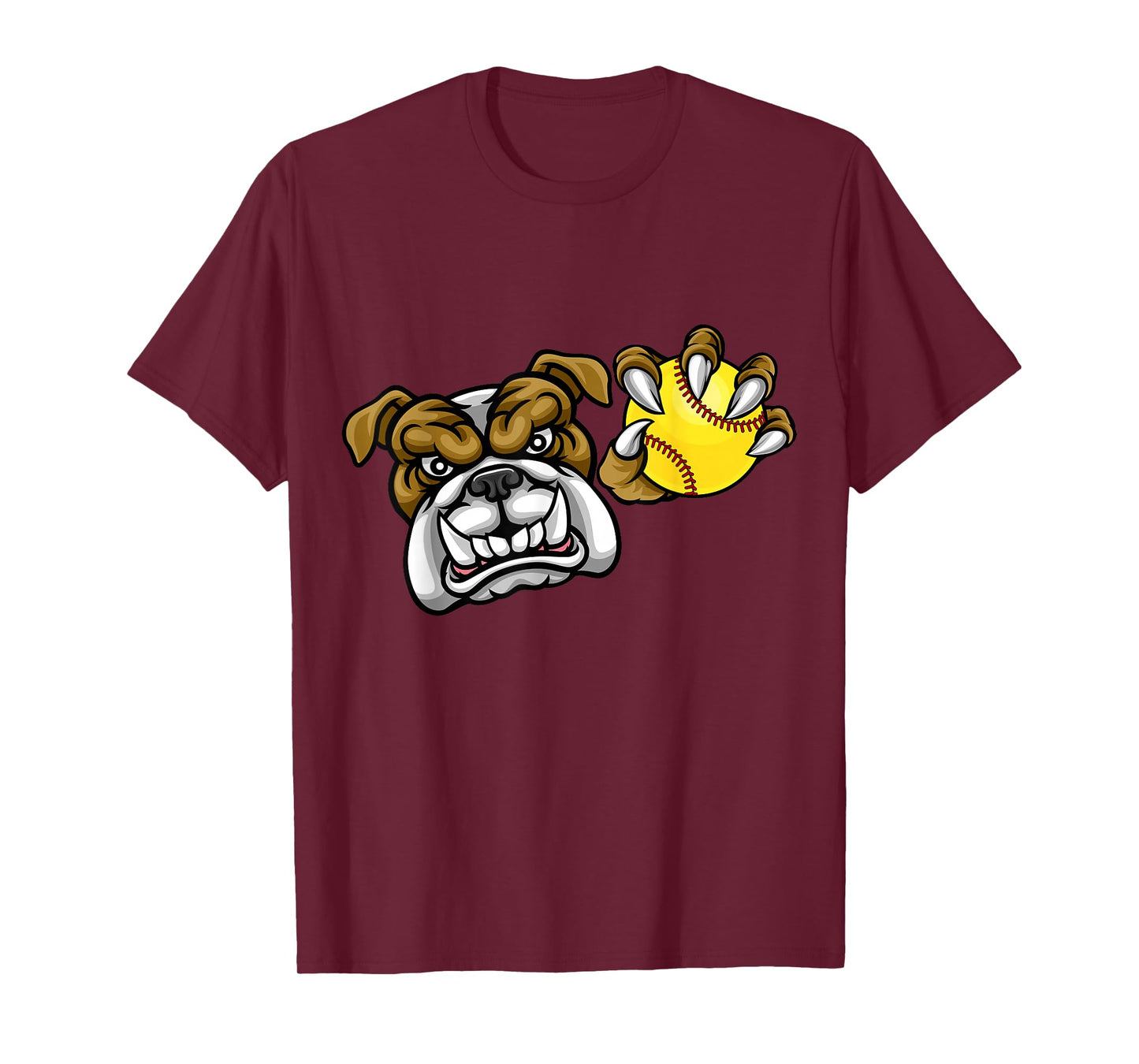Bulldog Dog Cartoon Character Holding a Softball Ball T-Shirt