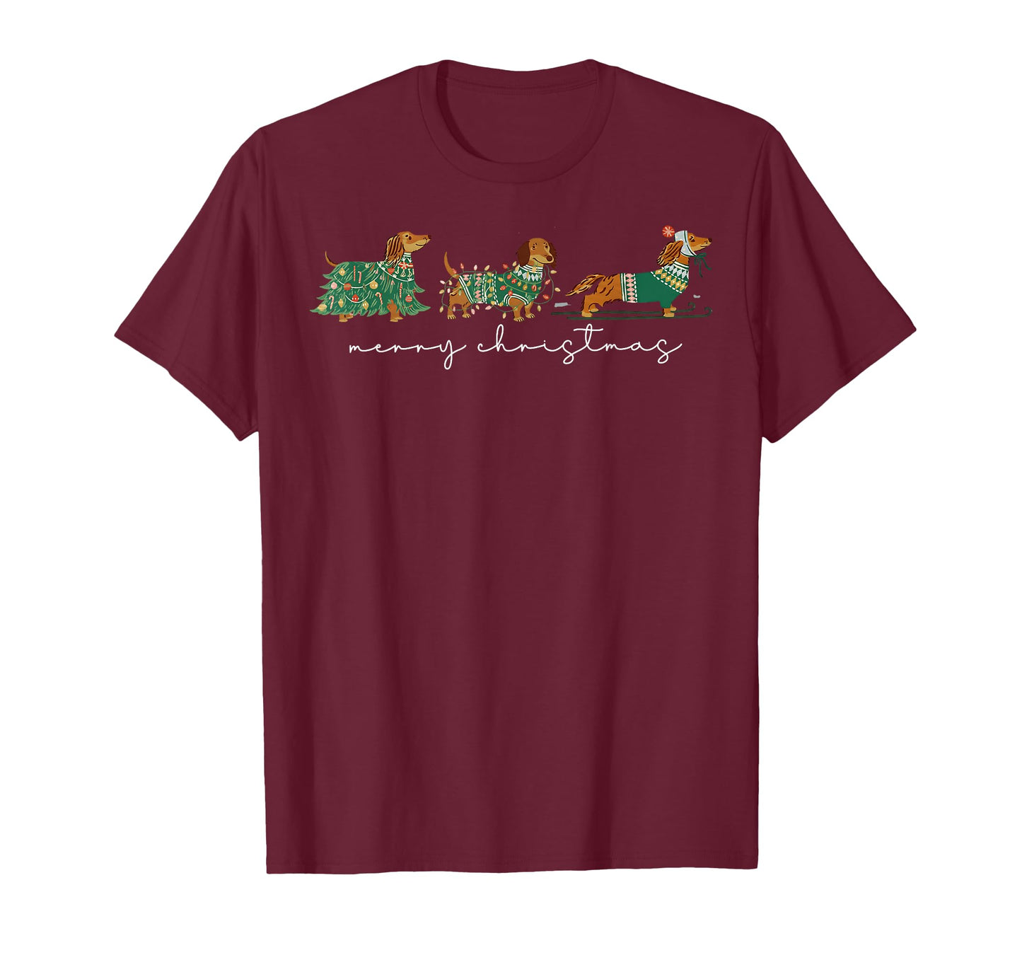 Cute Dachshund Merry Christmas Weiner Dog Lover Xmas Pajamas T-Shirt