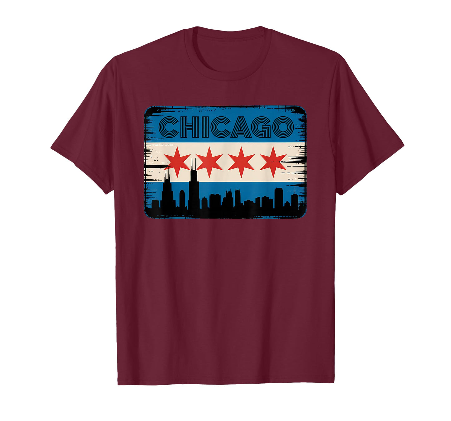 Chicago Skyline Flag Distressed Vintage Design T-Shirt