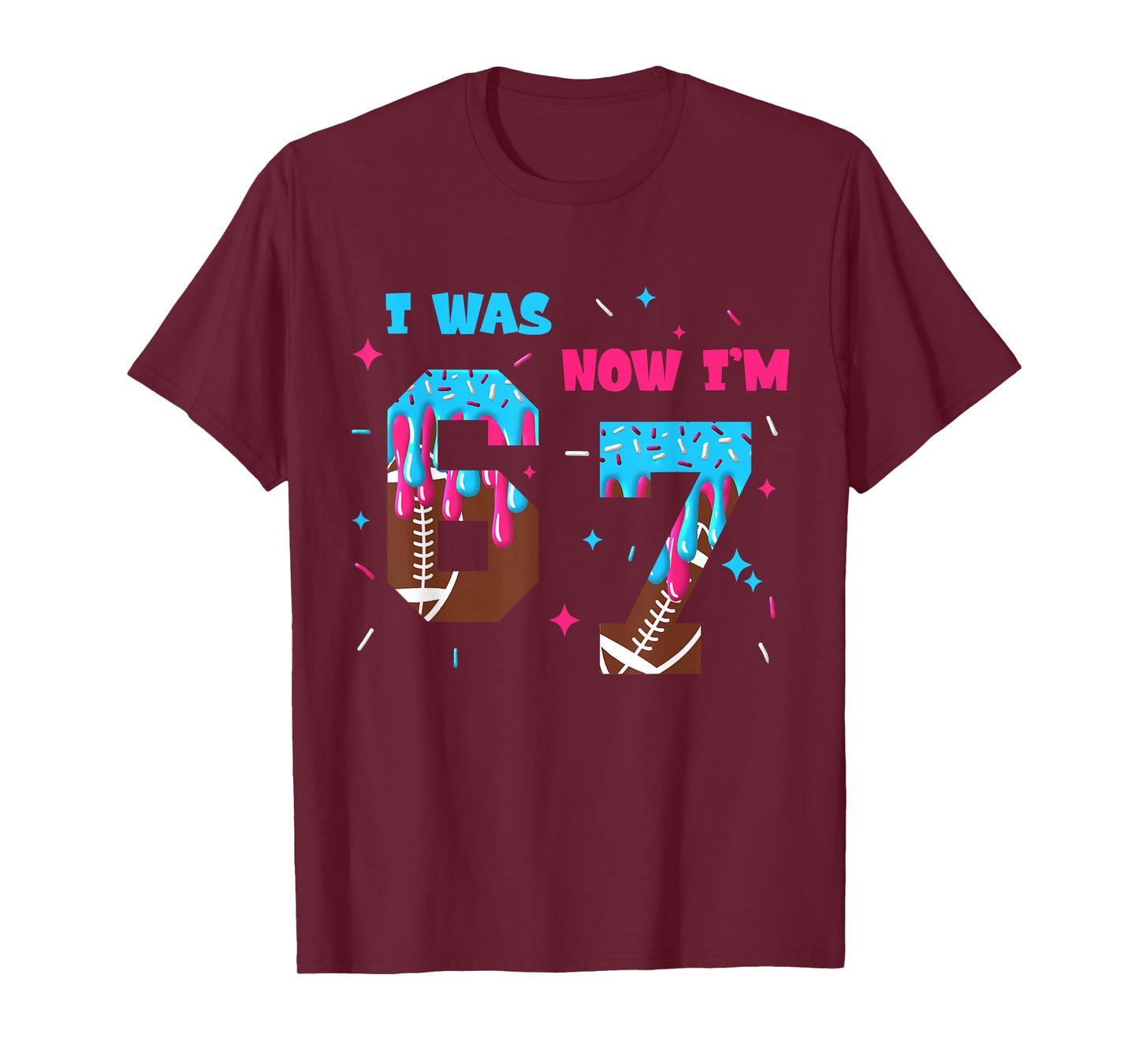 Funny 7 Year Old Birthday Football Ice Cream Drip Number 67 T-Shirt