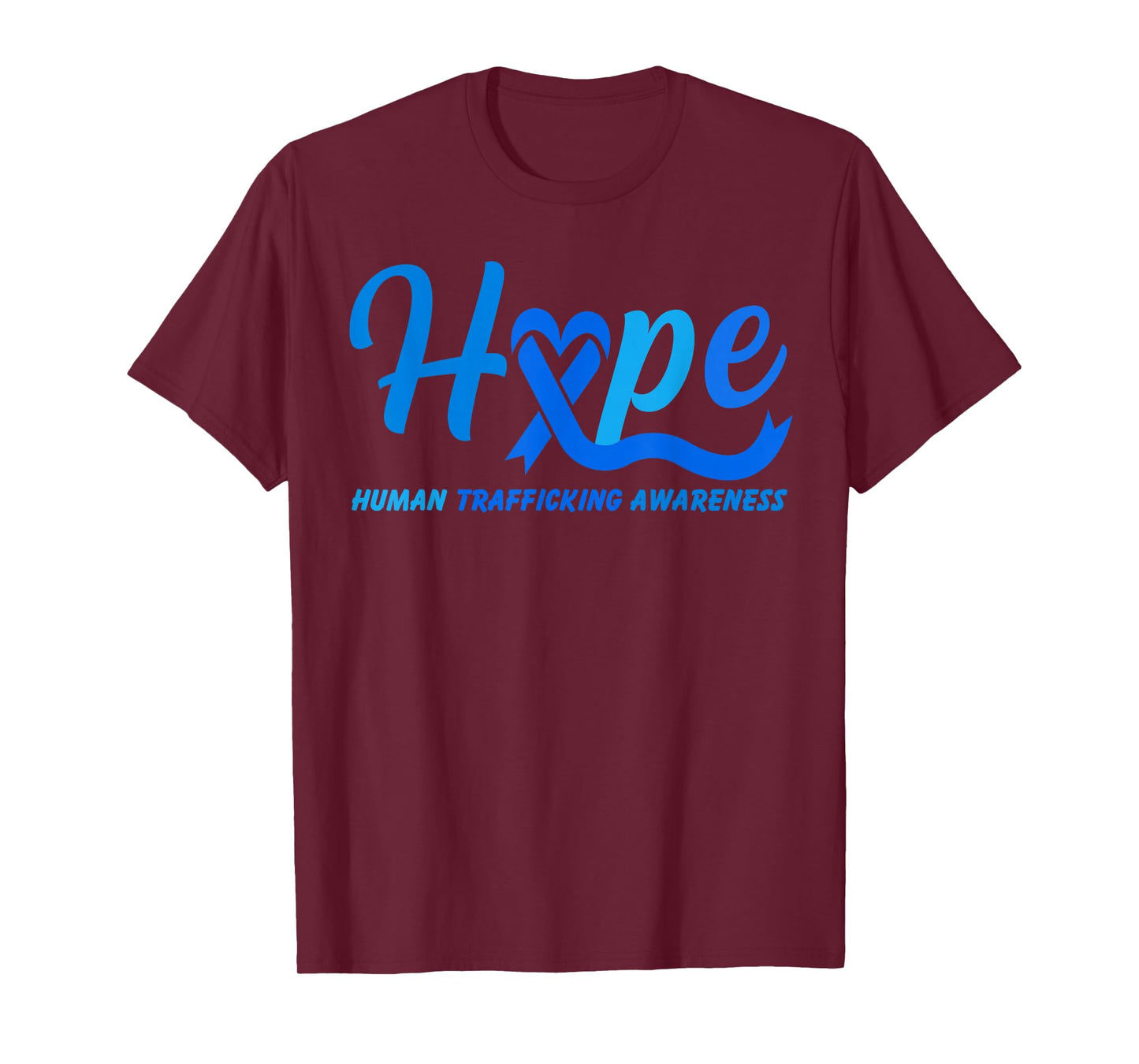 Hope Human Trafficking Awareness Month Blue Ribbon Heart T-Shirt