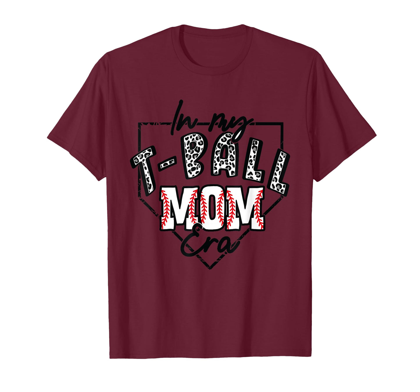 In My T-Ball Mom Era T-Ball Ball Mama Mother Leopard Print T-Shirt, Small, White