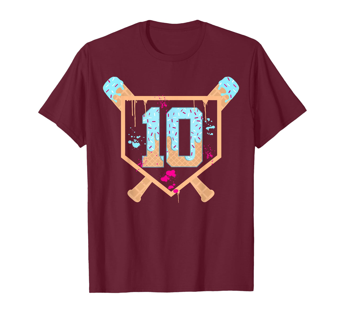 Baseball 10 Year Old Ice Cream Drip 10th Birthday Boy 10 T-Shirt