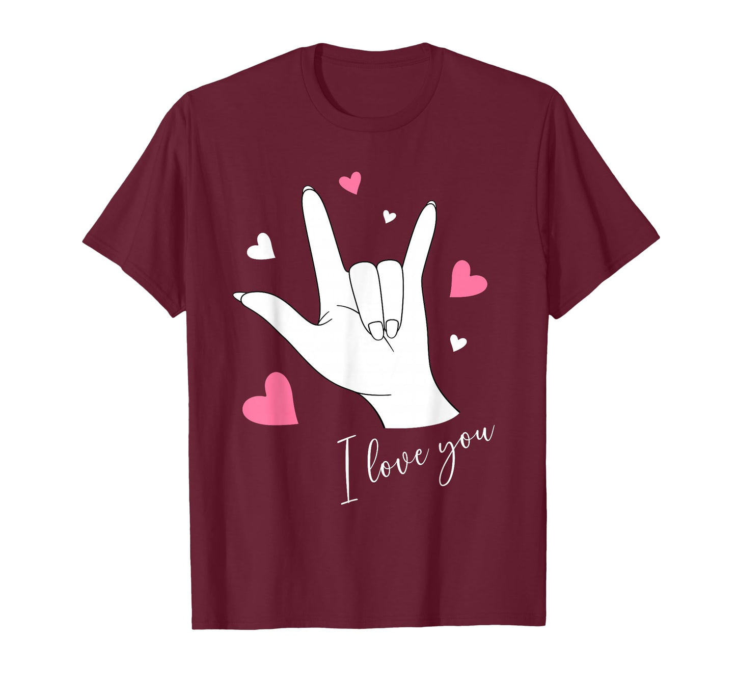Cute Valentines Day Hearts I Love You Hand Sign Language ASL T-Shirt