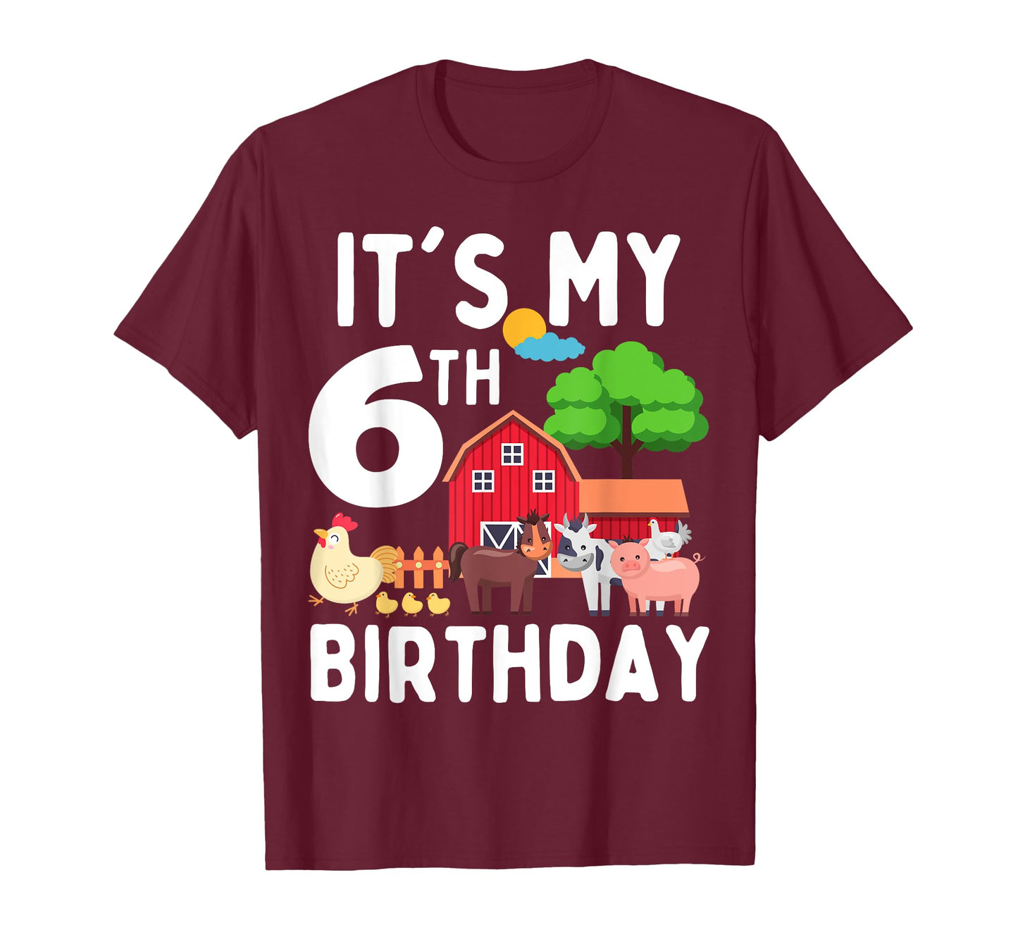 It's My 6th Birthday 6 Years Old Farm Animals Theme for Kids T-Shirt