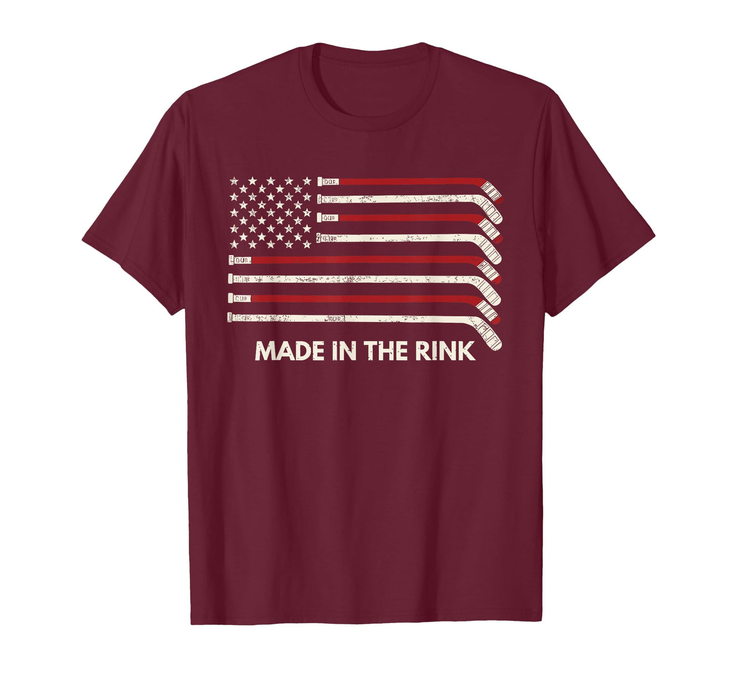 Built in The Rink Hockey Stick USA Flag Faded Ice Rink Pride T-Shirt