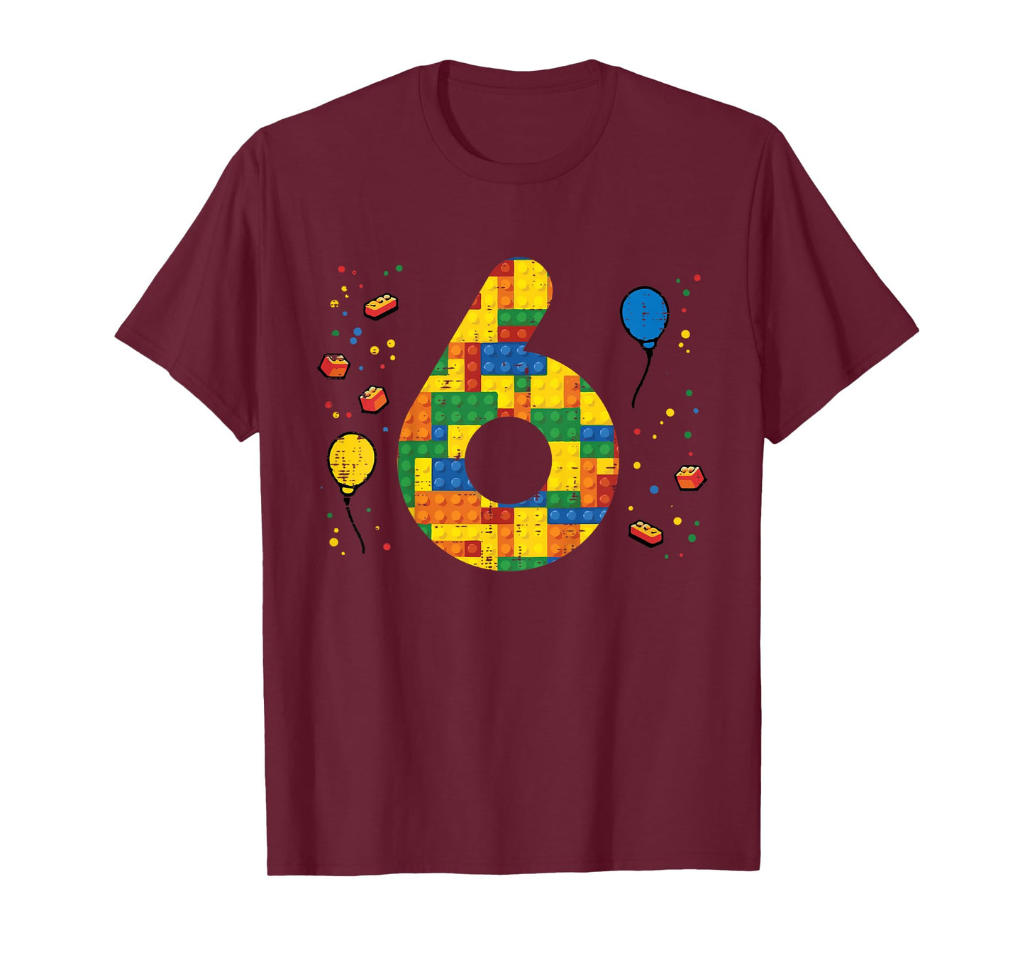 6th Birthday Blocks Building Bricks 6 Year Old Boys Kids T-Shirt