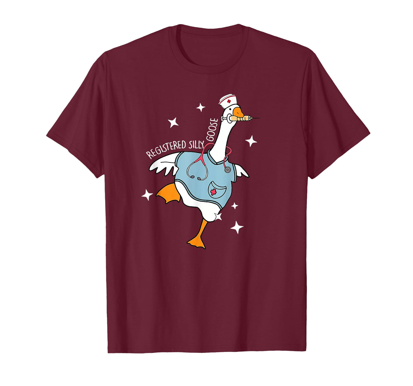 Nurse Silly Goose Pediatric Nurse Appreciation Black Cartoon Humor U-Neck Classic Fit Short Sleeve T-Shirt, Size Small, Unisex-Adult, Nurses, Nursing Students