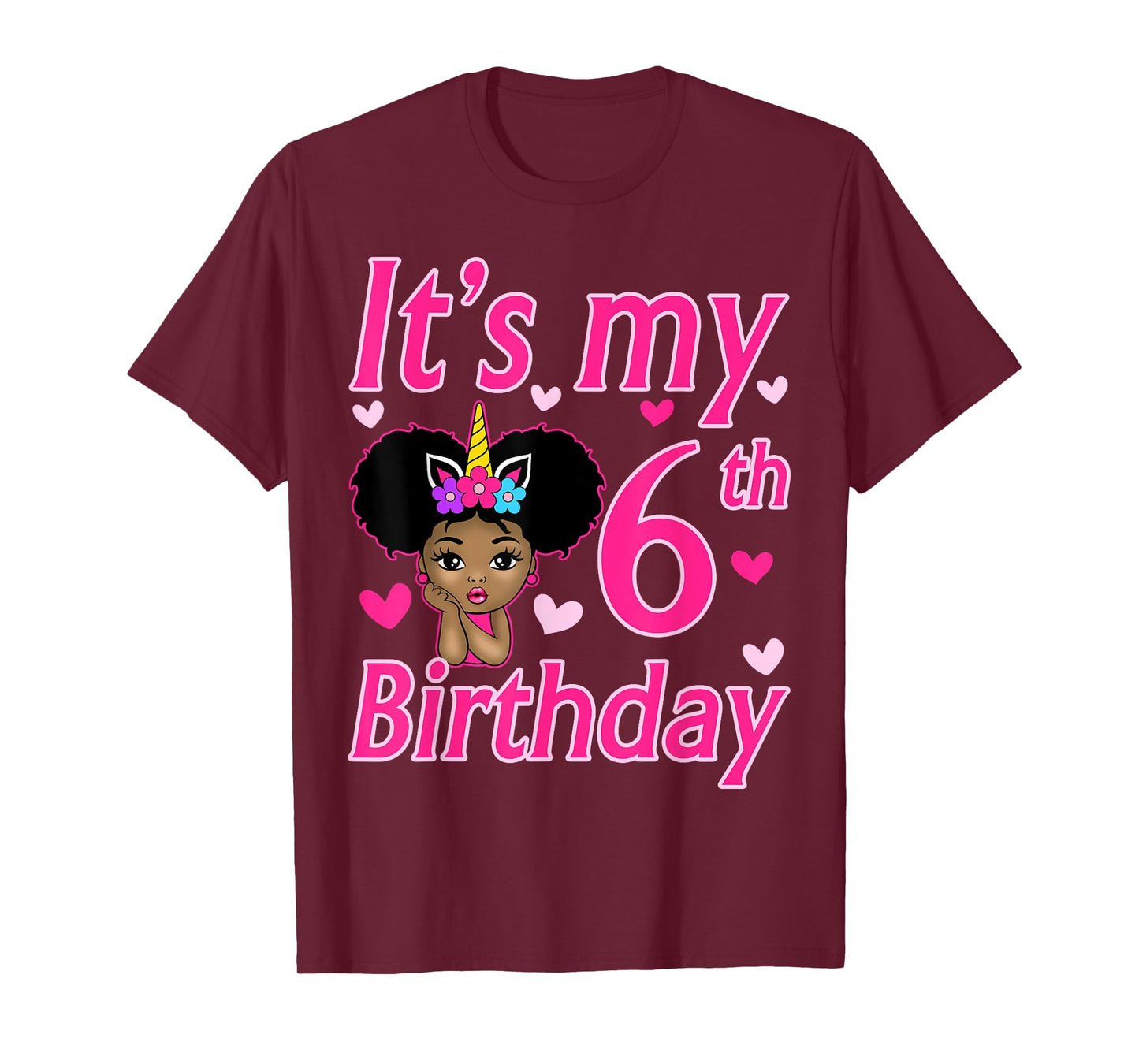 It's My 6th Birthday Girls 6 Years Old Black Girl Birthday T-Shirt
