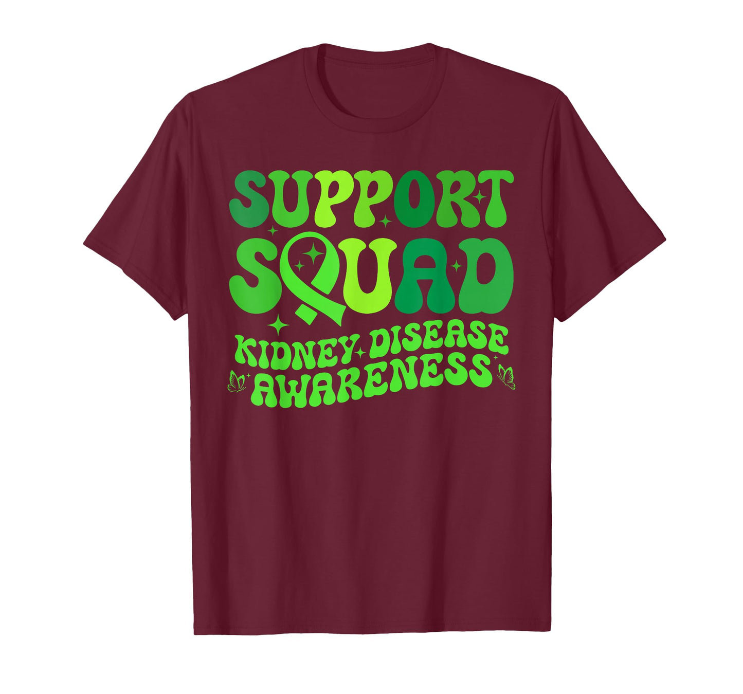 Support Squad Green PKD Kidney Disease Ribbon Butterfly T-Shirt