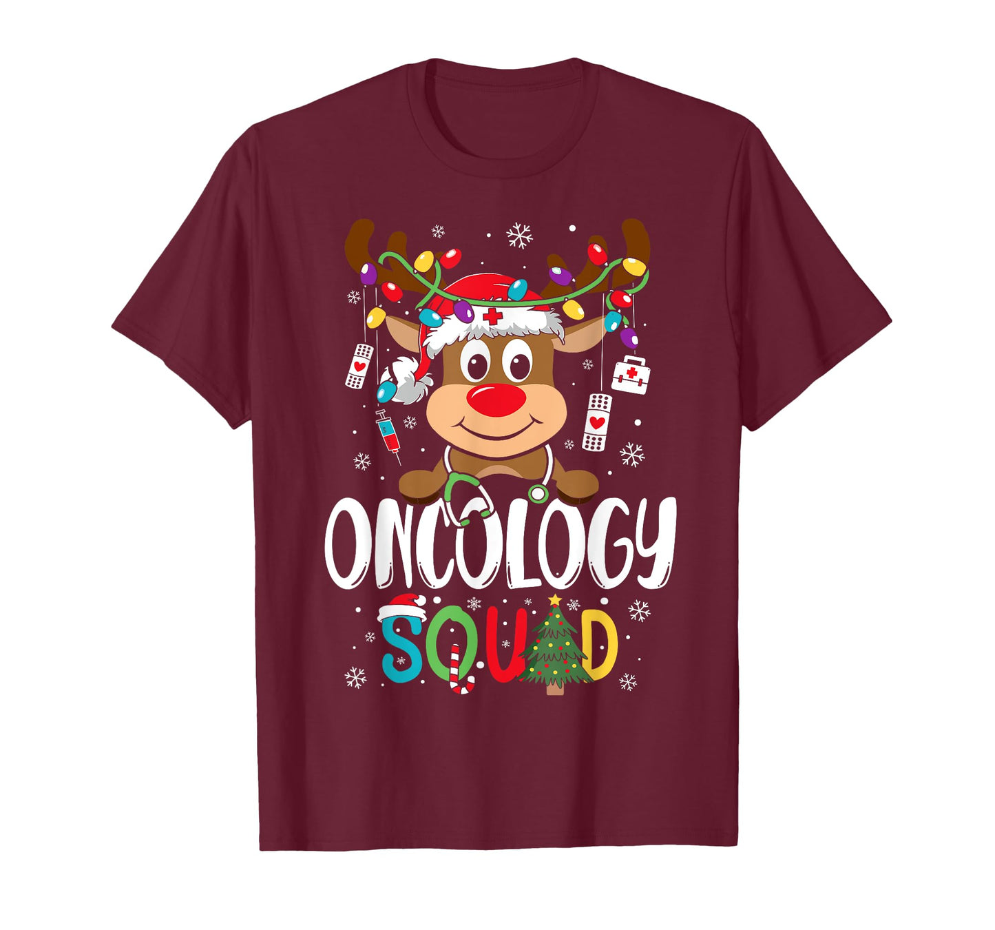 Oncology Nurse Squad Reindeer Stethoscope Nurse Christmas T-Shirt