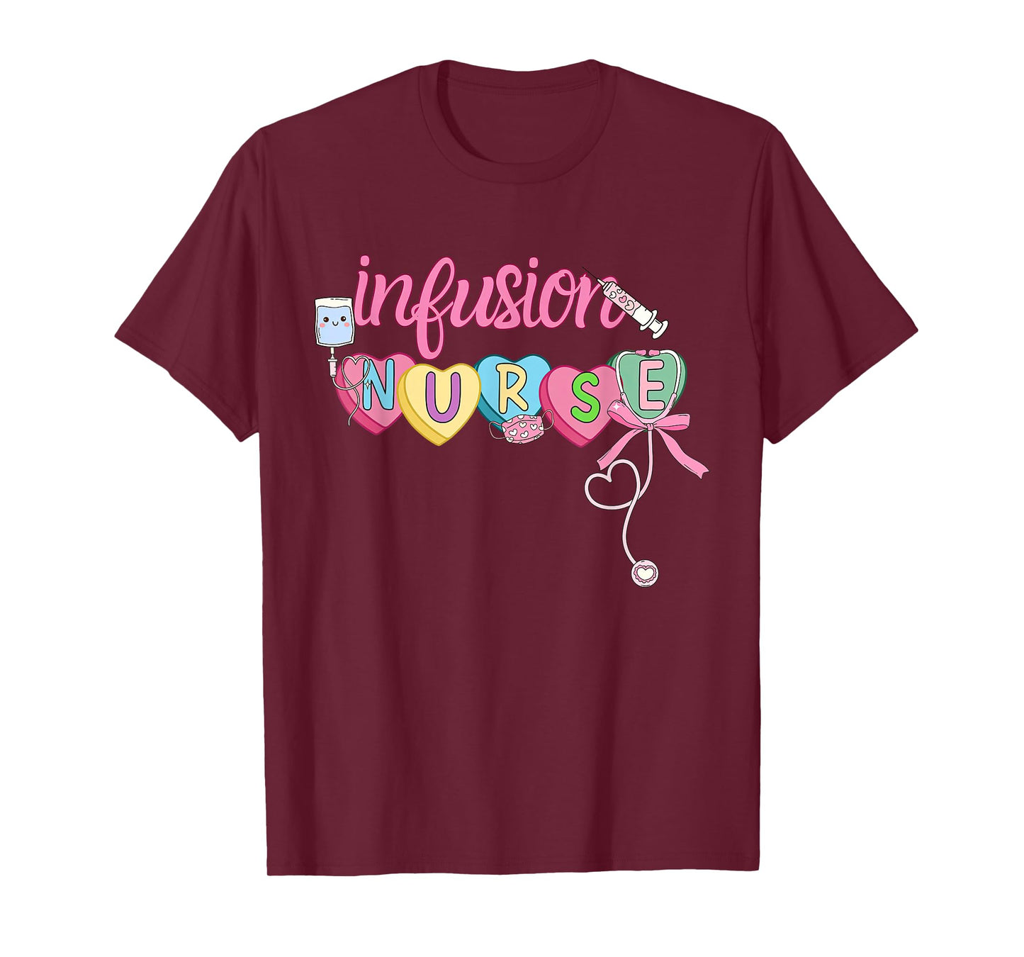 Heart Candy Bow Infusion Nurse Valentine IV Therapy Oncology T-Shirt