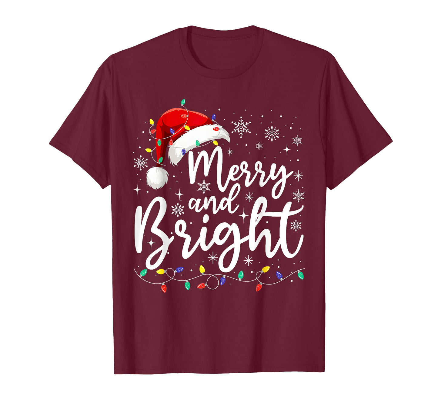Merry and Bright Christmas Lights Santa Men Women Boys Girls T-Shirt