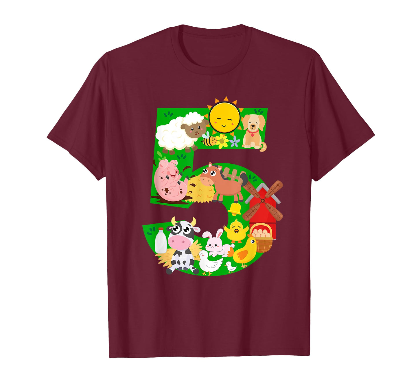 Farm Animals 5 Five Year Old Kids 5th Birthday Party Farmer T-Shirt