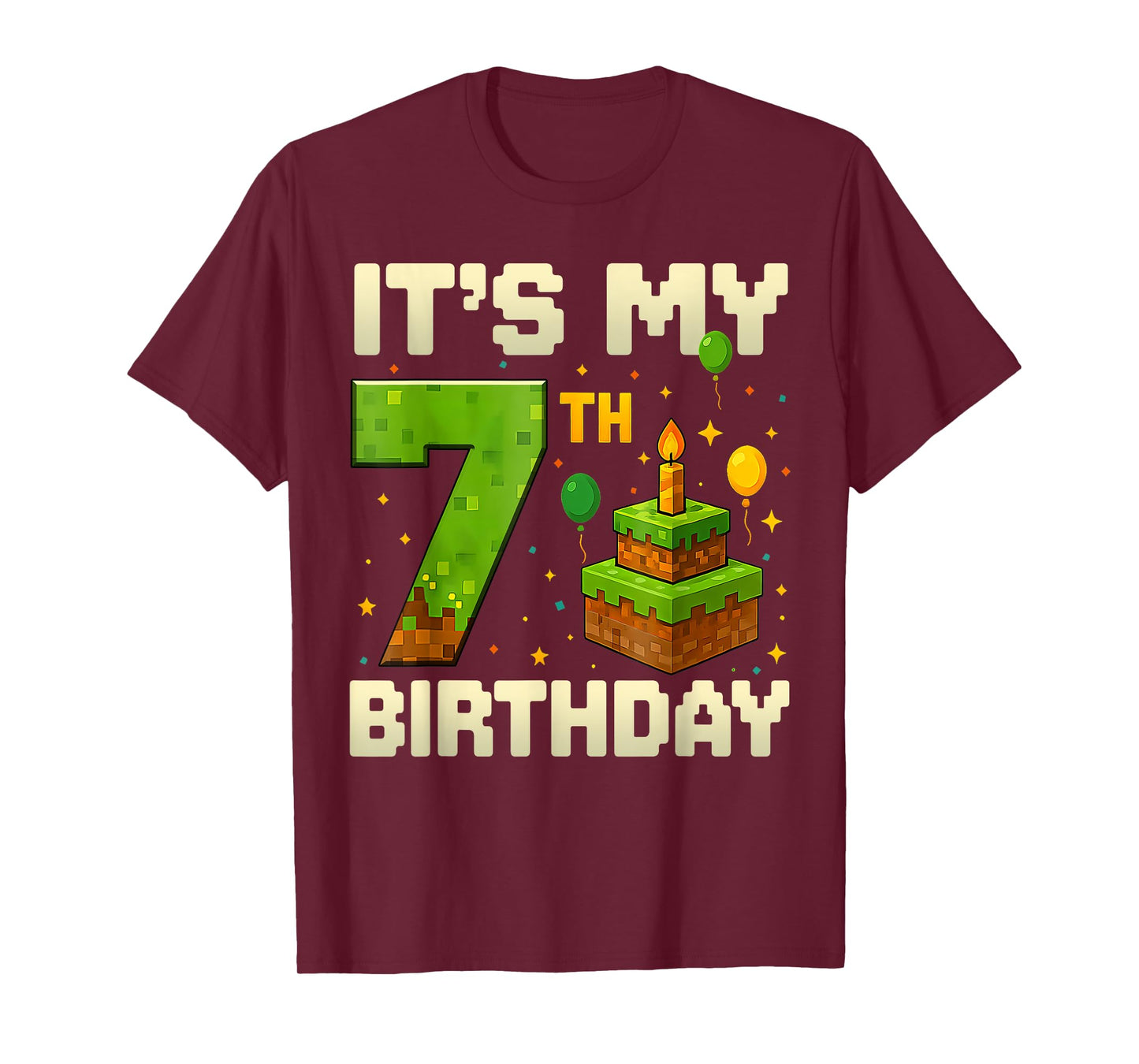 Birthday Boy 7 Years It's My 7th Birthday Game Video Pixel T-Shirt