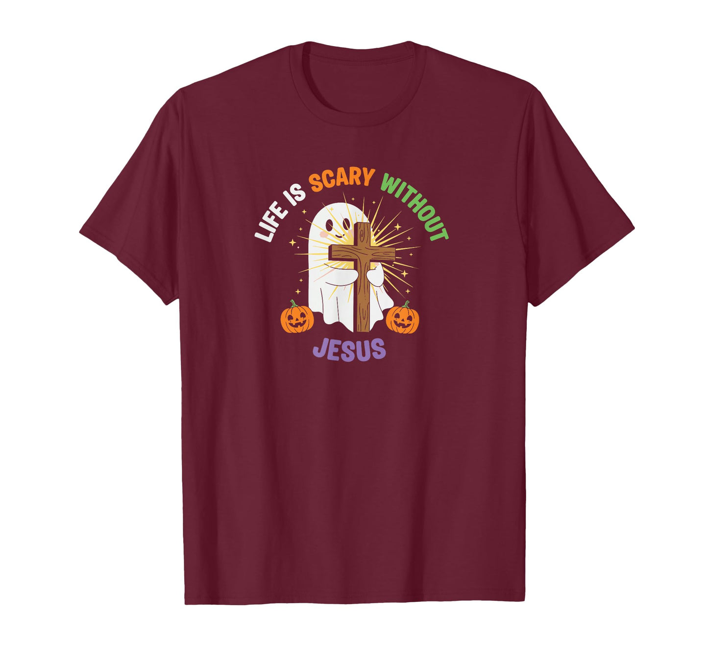 Life is Scary Without Jesus Christian Halloween Ghost T-Shirt