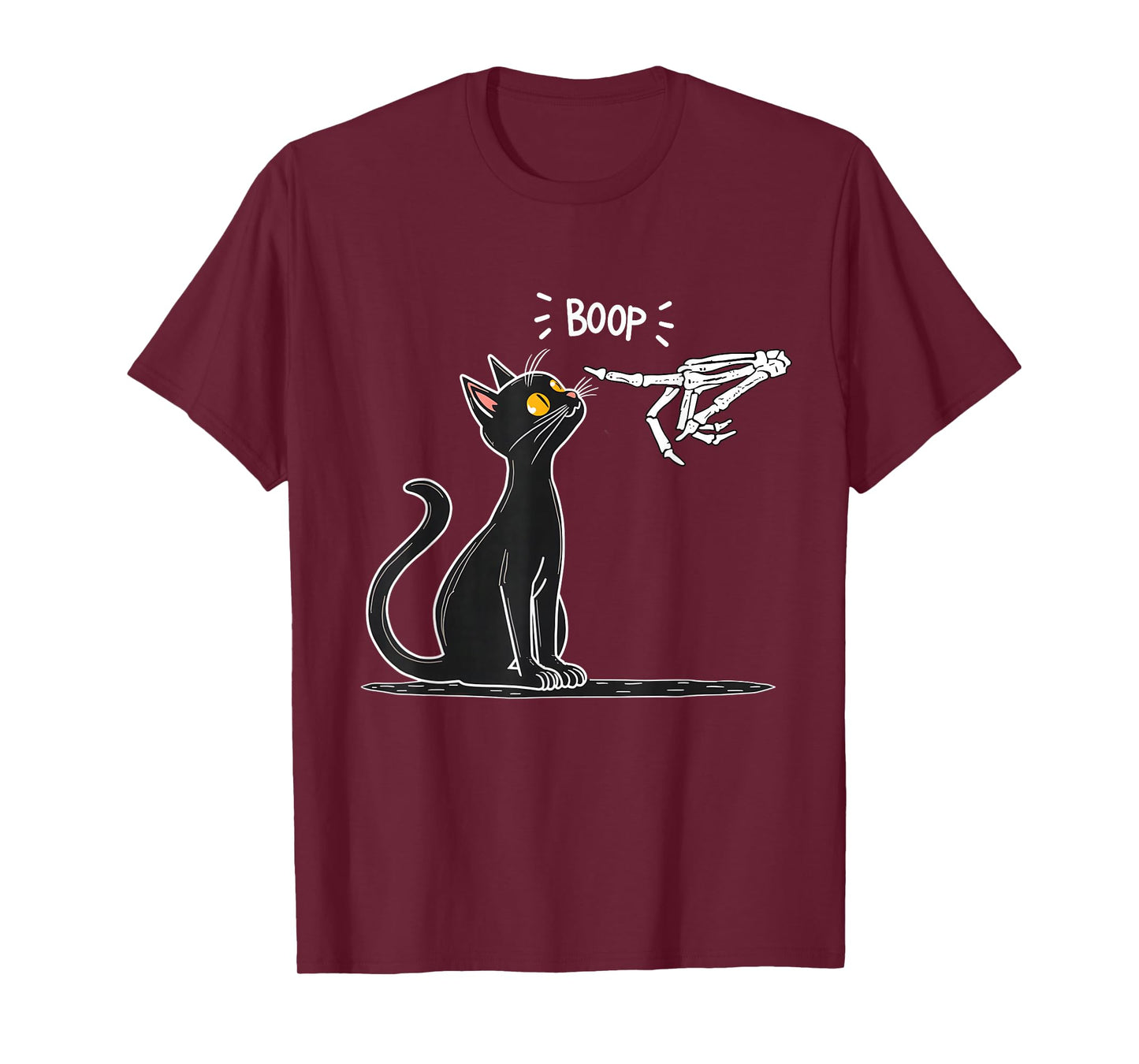 Black Cat Skeleton Hand Boop Halloween T-Shirt