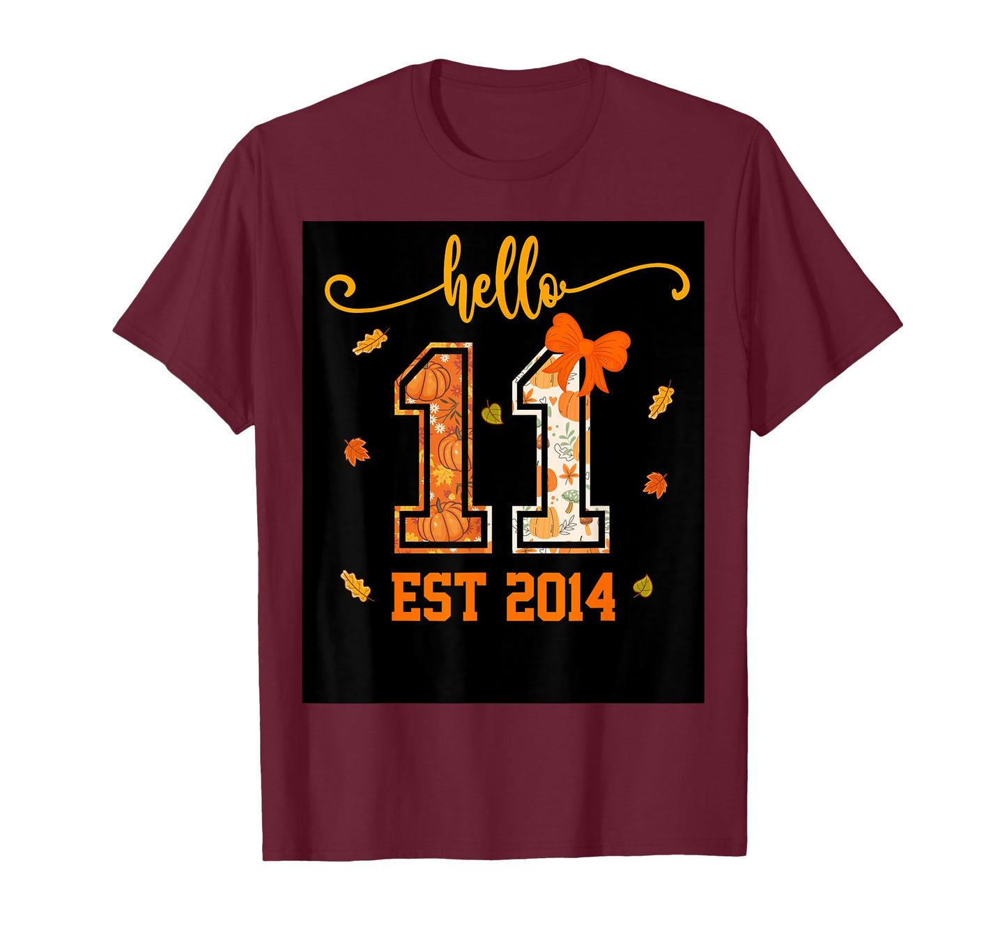 Hello 11 Est 2014 Preppy Coquette Fall 11th Birthday Girl T-Shirt