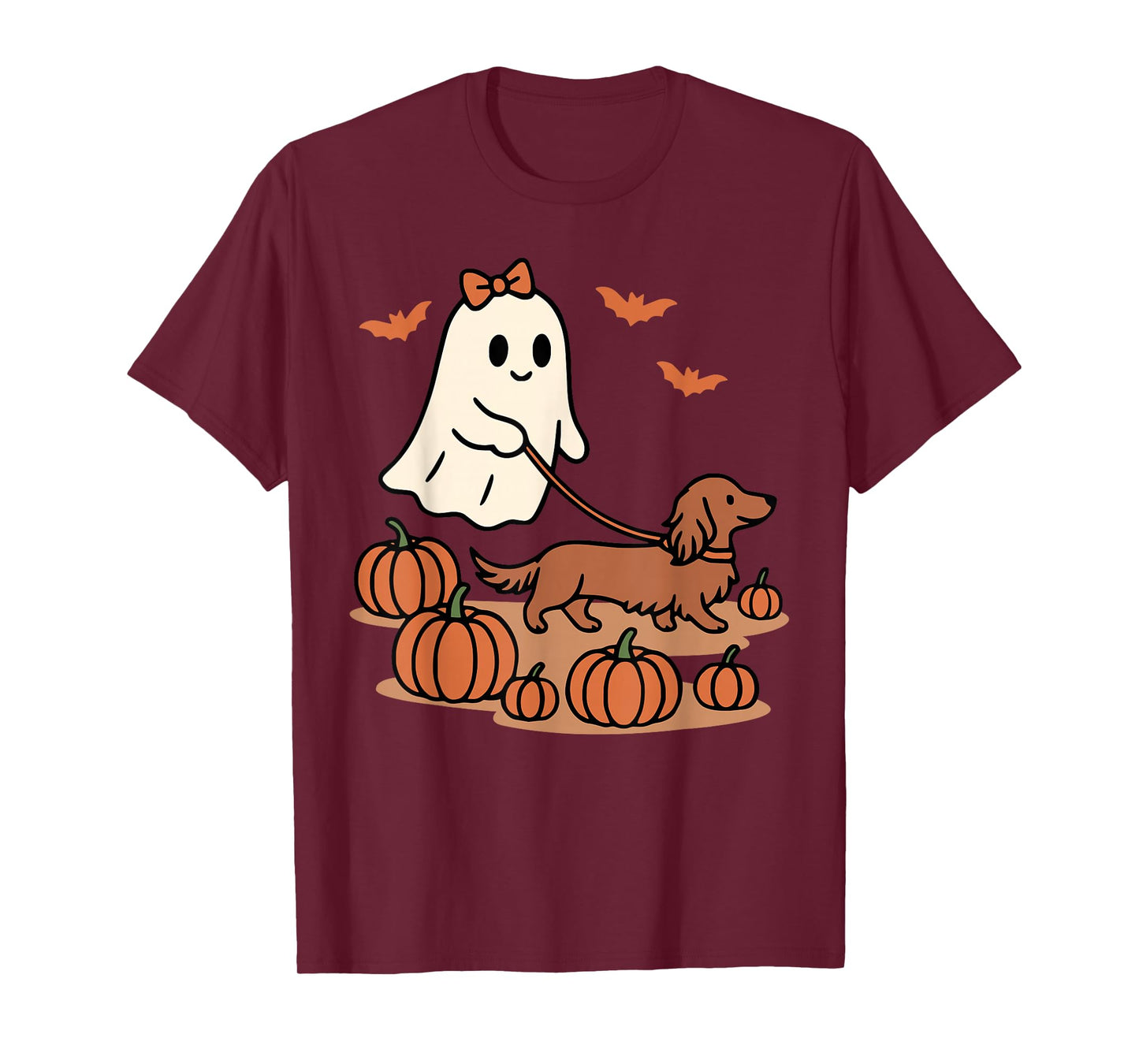 Ghost Walking Long Haired Dachshund Dog Halloween Doxie Mama T-Shirt